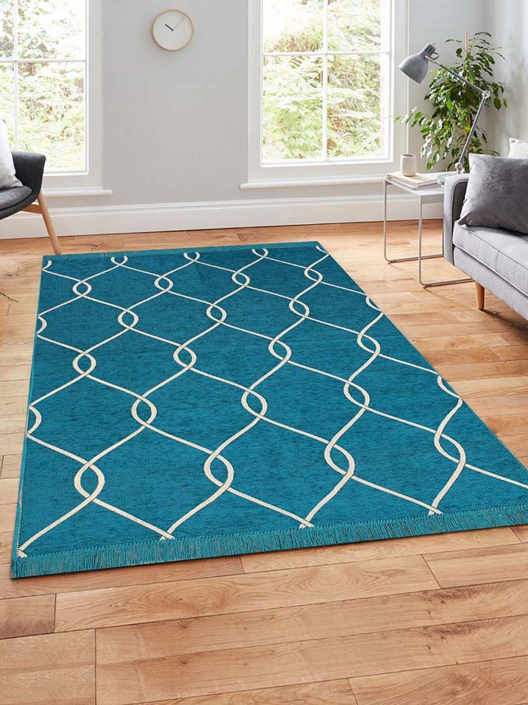 Slushy Mushy Blue Abstract Printed Modern Carpets