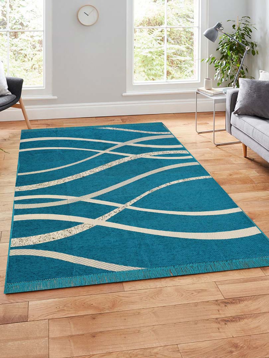 Slushy Mushy Blue Abstract Printed Modern Carpets