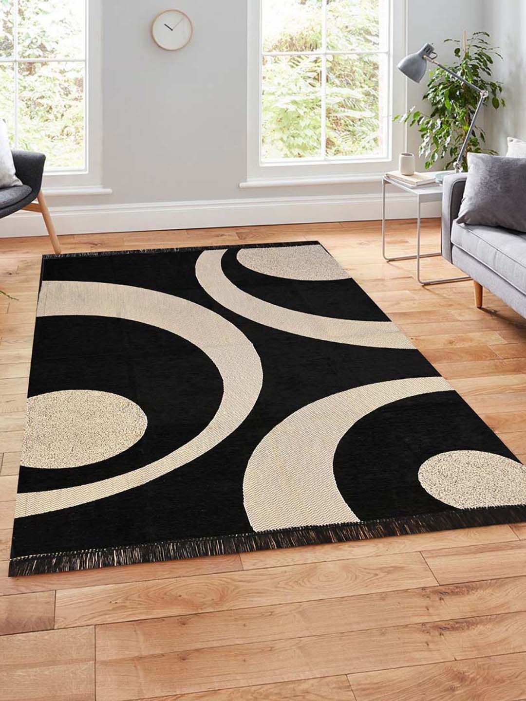 Slushy Mushy Black Abstract Printed Modern Carpets