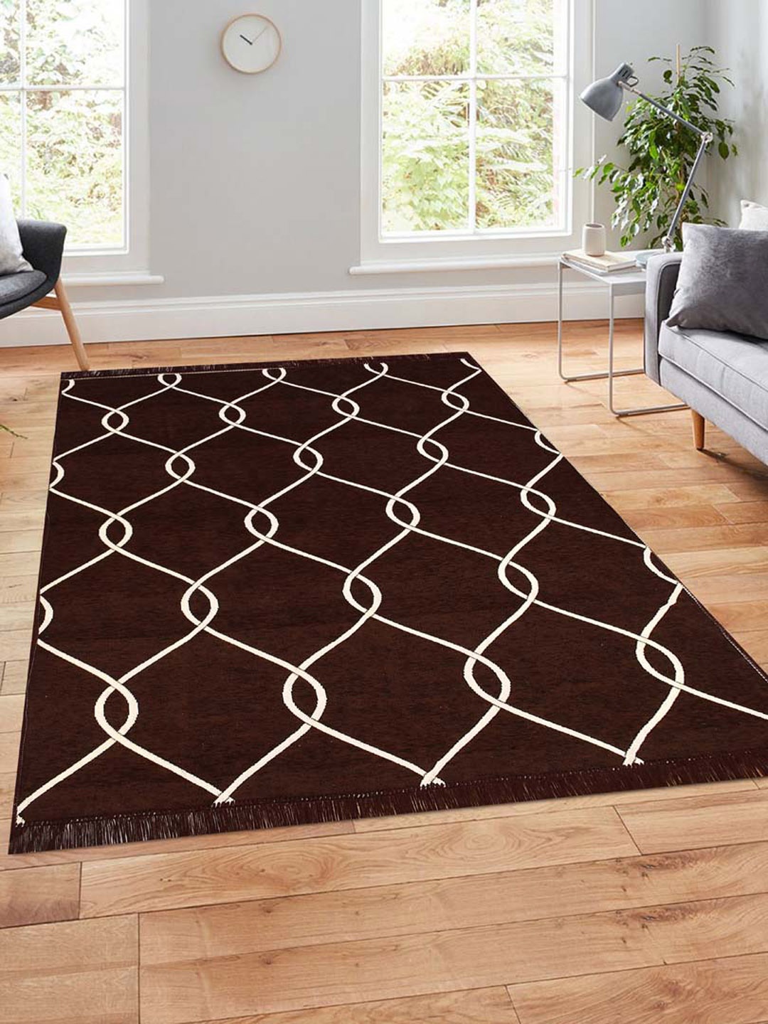 Slushy Mushy Brown Printed Modern Shaggy Carpets