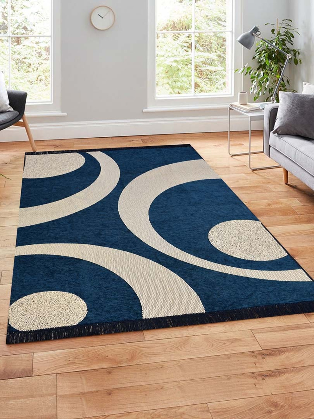 Slushy Mushy Blue & Beige Geometric Printed Shaggy Carpet