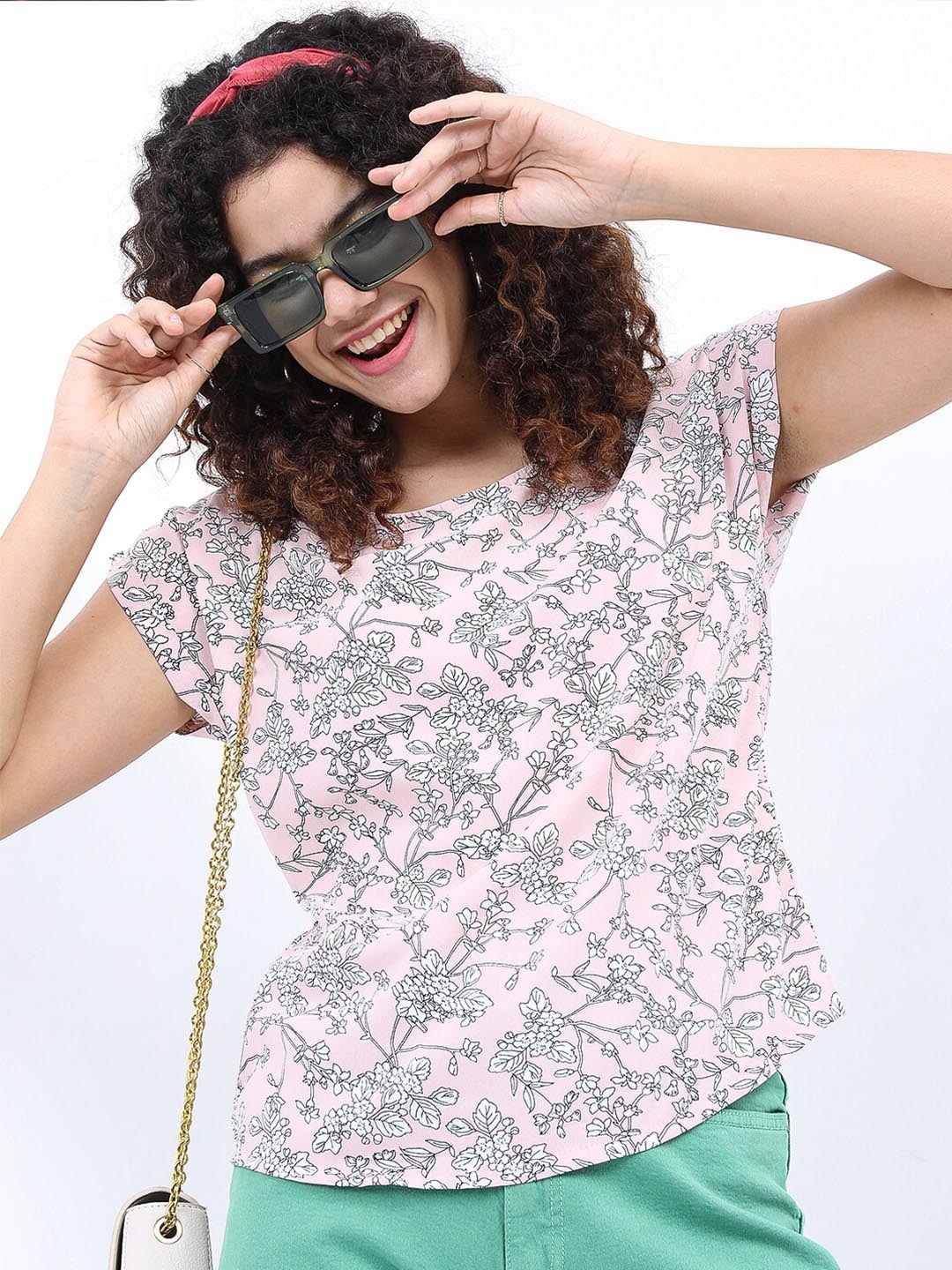 

Tokyo Talkies Women Pink Floral Print Top