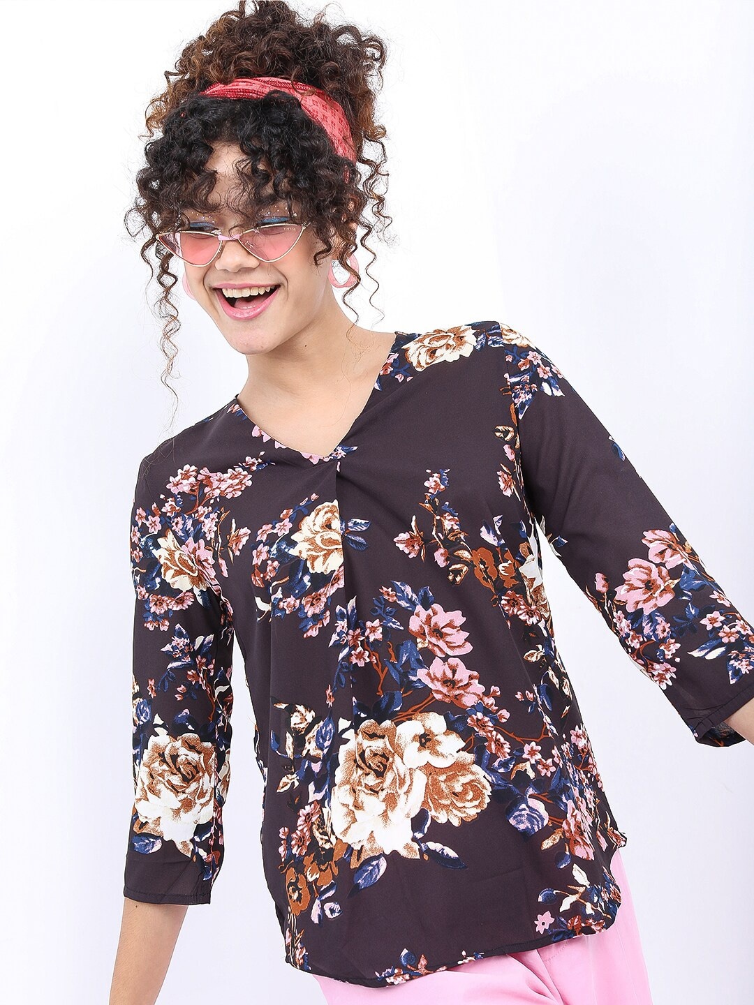 

Tokyo Talkies Women Black Floral Print Top