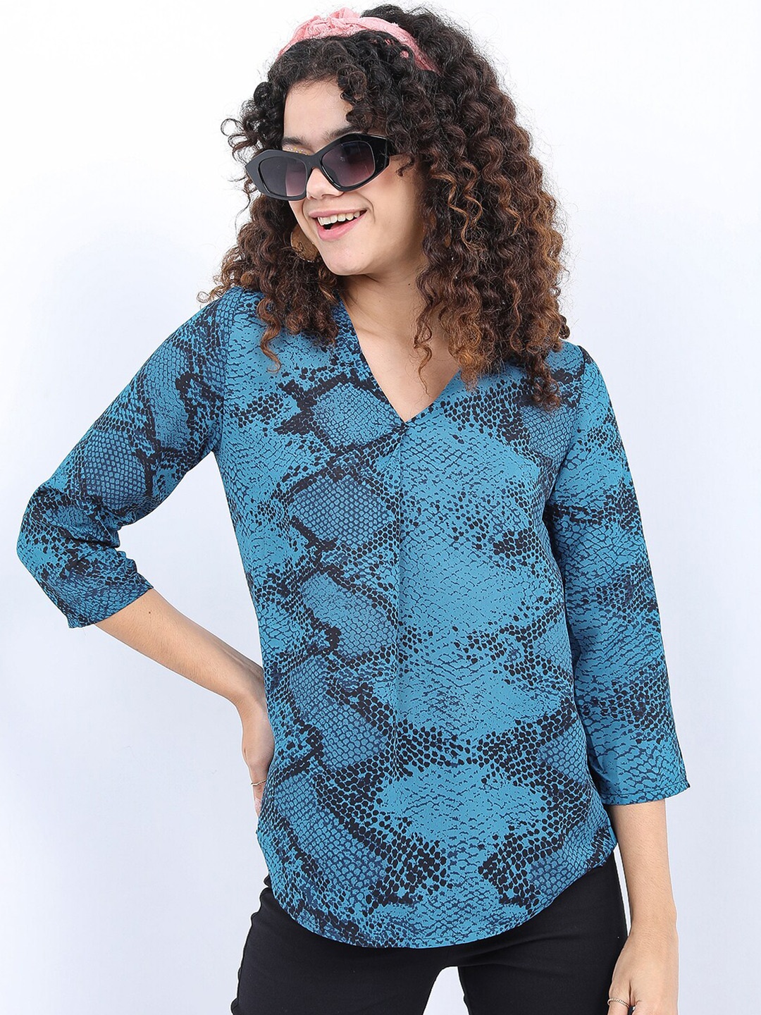 

Tokyo Talkies Blue Animal Printed Top