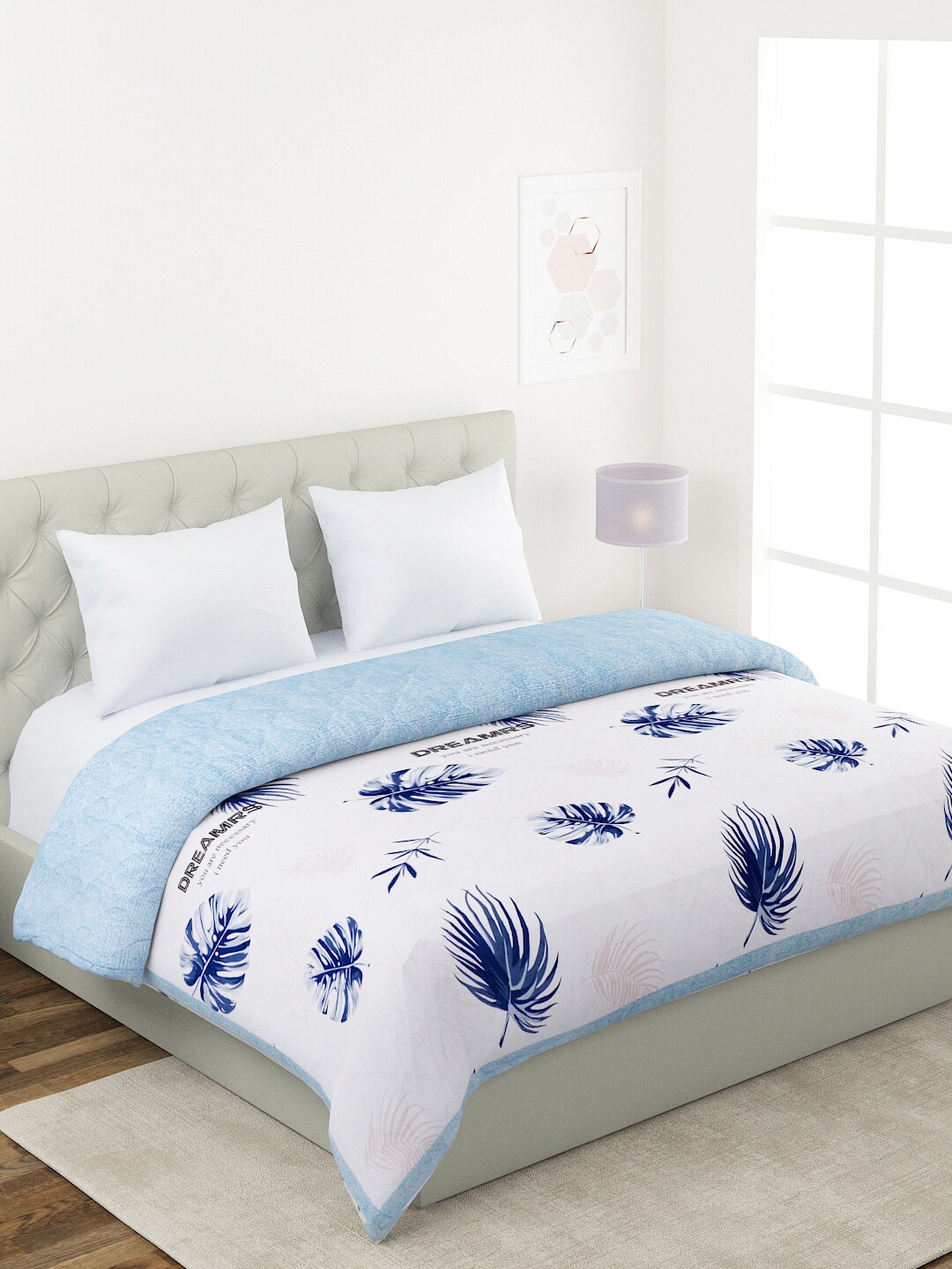 

A Homes Grace White & Blue Floral Microfiber AC Room 120 GSM Double Bed Comforter
