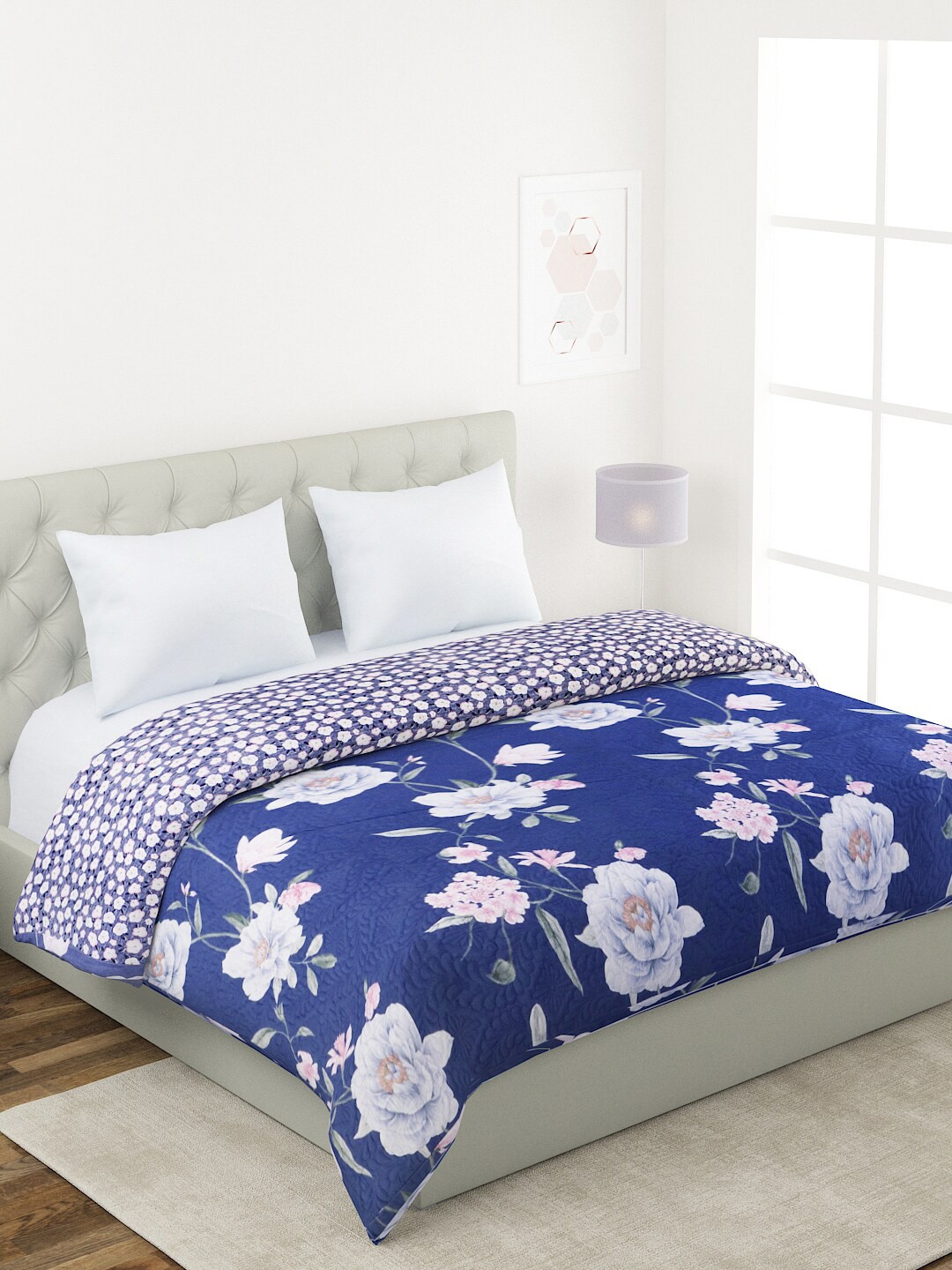 

A Homes Grace Blue & White Floral Microfiber AC Room 120 GSM Double Bed Comforter