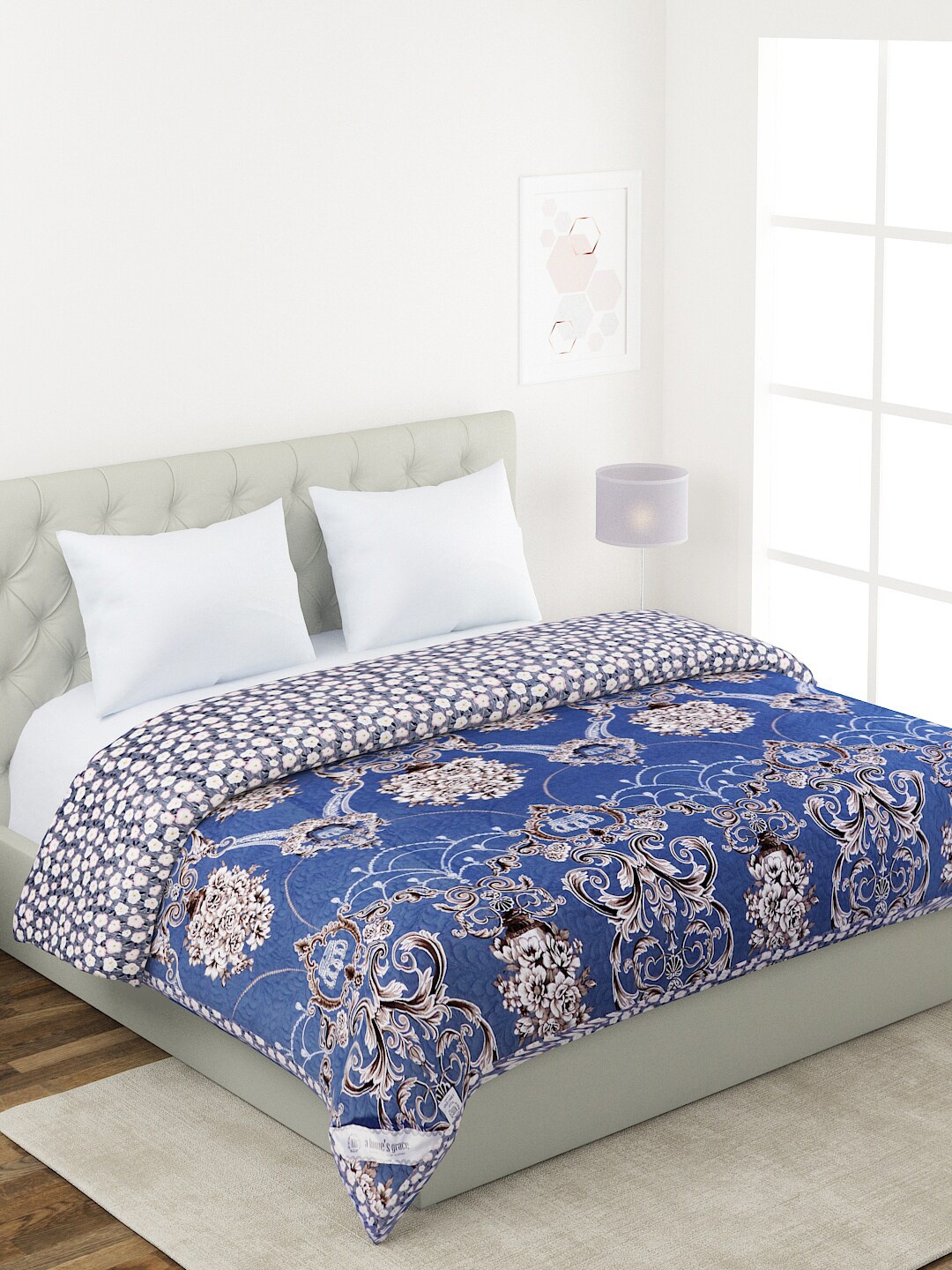 

A Homes Grace Blue & White Floral Microfiber AC Room 120 GSM Double Bed Comforter