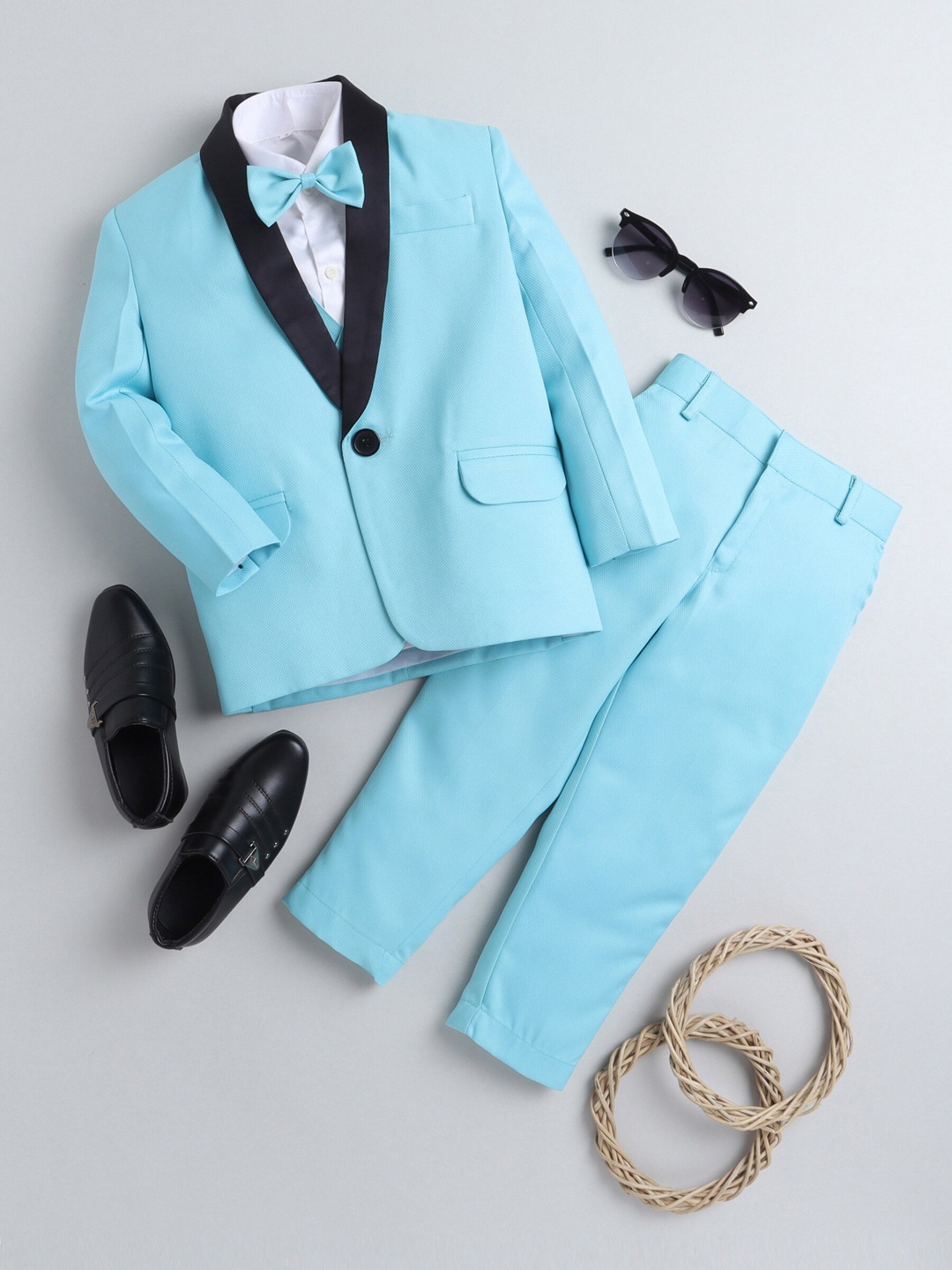 

Jeetethnics Boys Blue Self-Design Tuxedo 4-Piece Suit