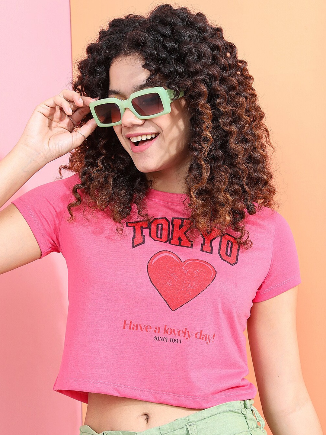 

Tokyo Talkies Women Pink Printed Round Neck T-shirt