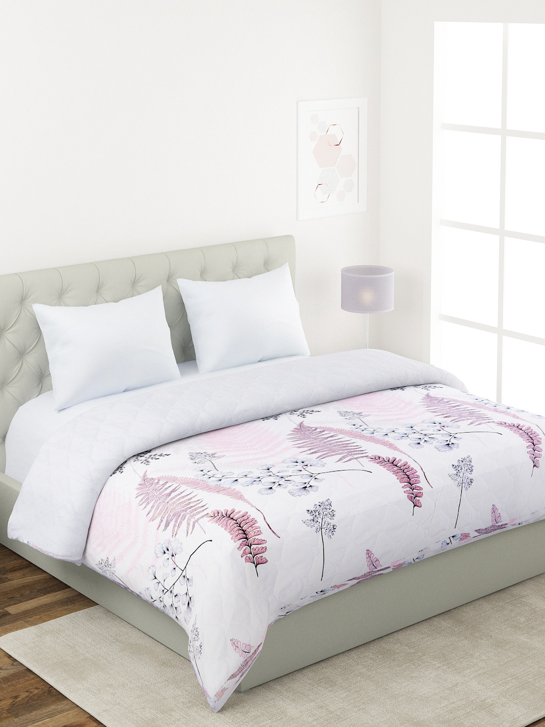 

A Homes Grace White & Purple Floral Reversible AC Room 120 GSM Double Bed Comforter