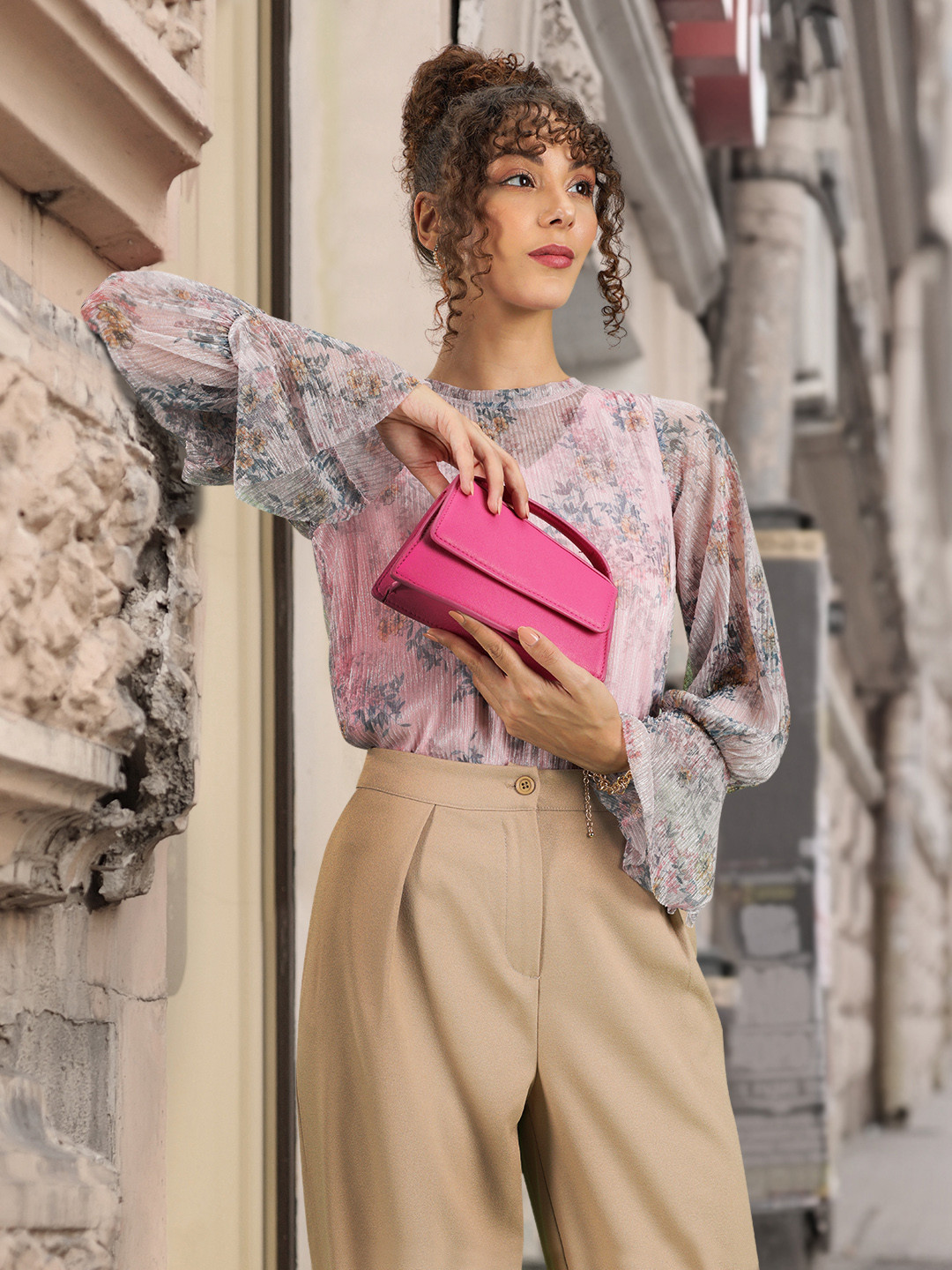 

MANGO Women Pink Solid Structured Handheld Bag