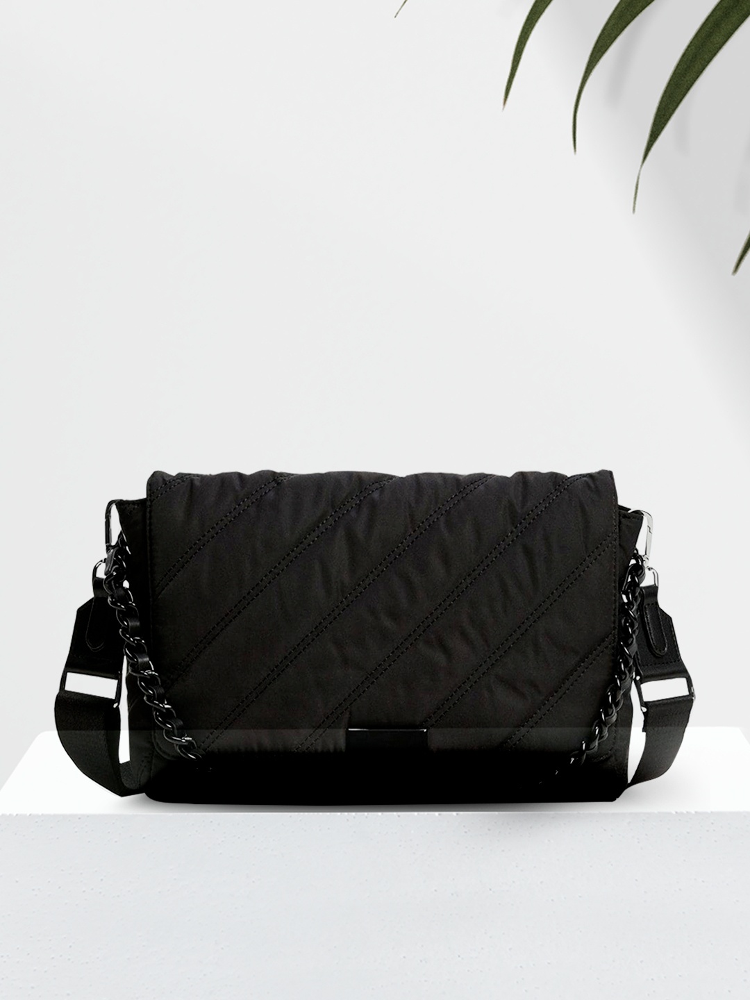 

MANGO Women Black Solid Structured Sling Bag