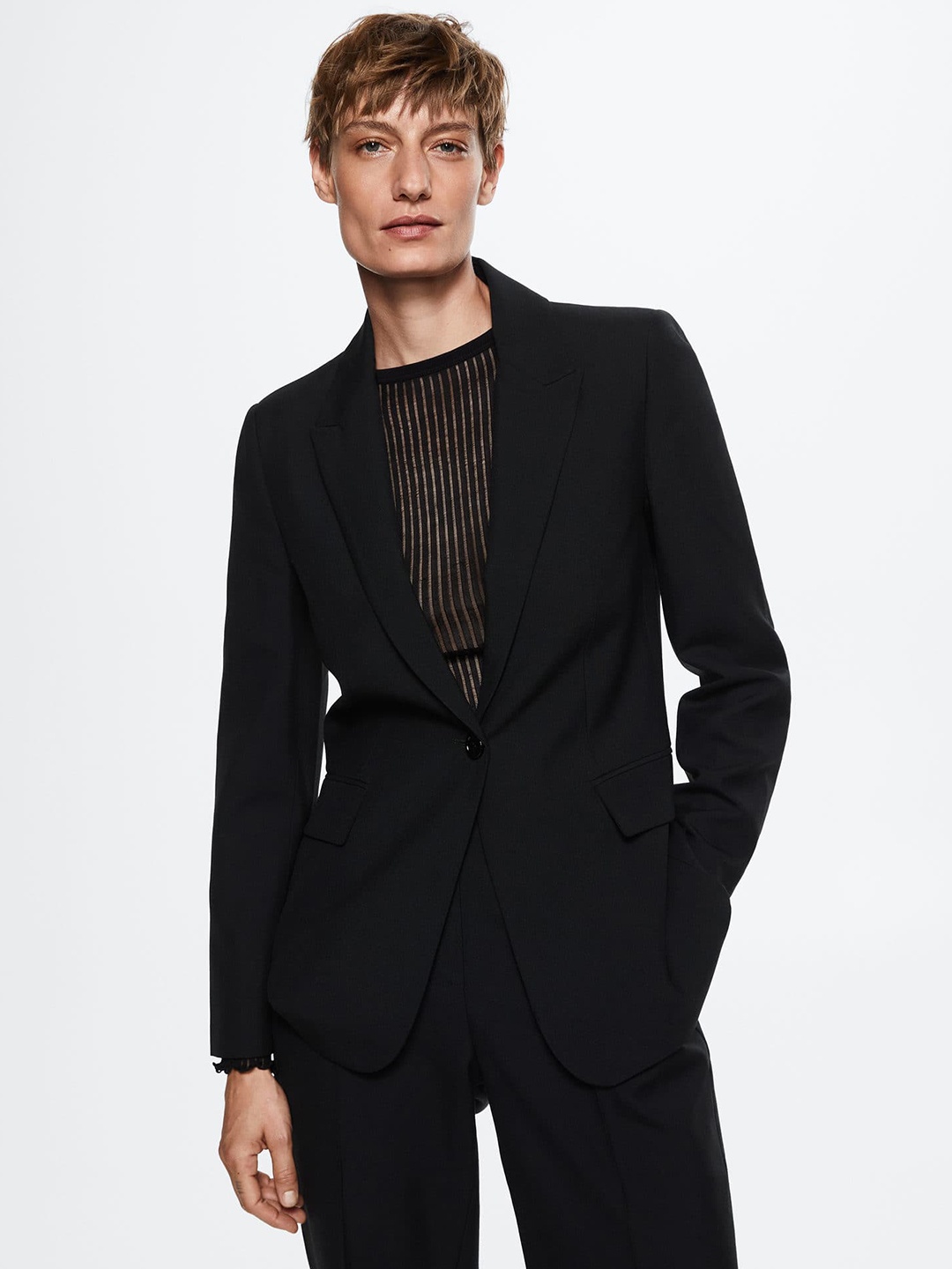 

MANGO Women Black Solid Single Breasted Sustainable Blazer