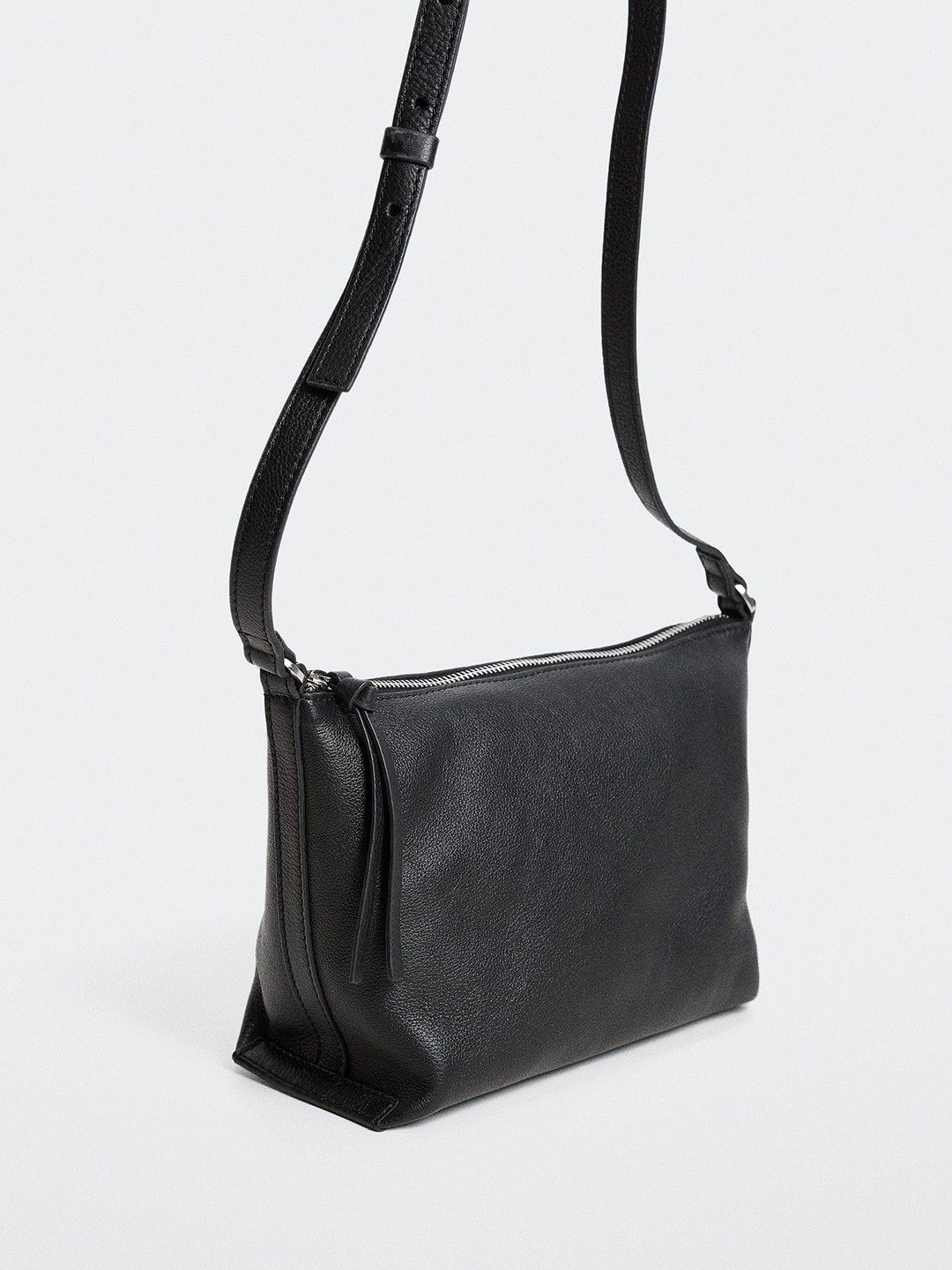 

MANGO Women Black Solid Leather Structured Sling Bag