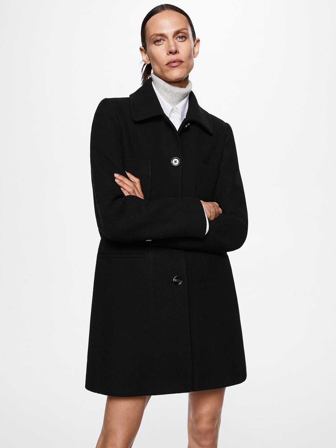 

MANGO Women Black Sustainable Solid Longline Overcoat
