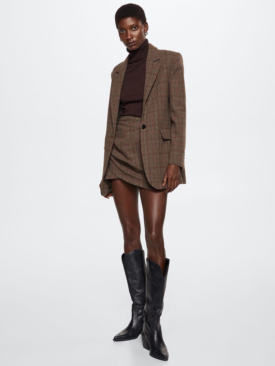 

MANGO Women Brown Checked Single-Breasted Sustainable Blazer