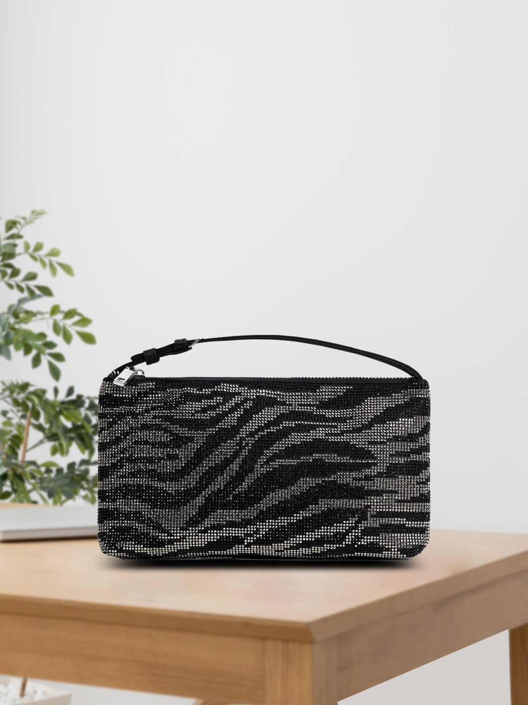 

MANGO Women Black & Silver Embellished Structured Handheld Bag
