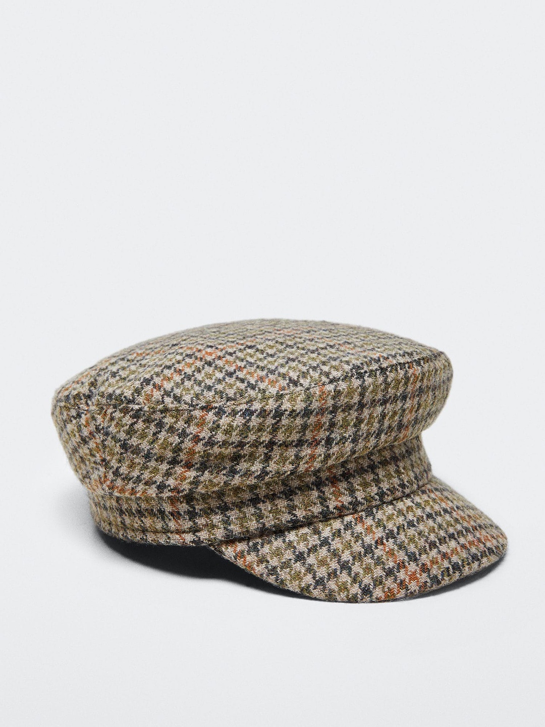 

MANGO Women Olive Green & Beige Checked Bakerboy Hat