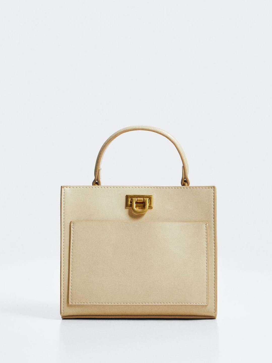 

MANGO Women Beige Solid Structured Handheld Bag