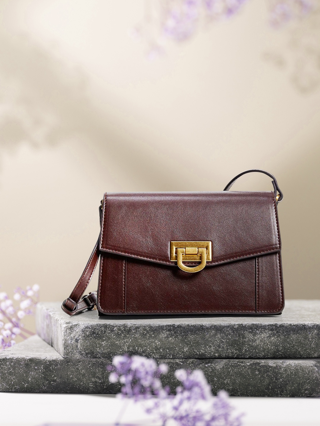 

MANGO Women Brown Solid Structured Sling Bag