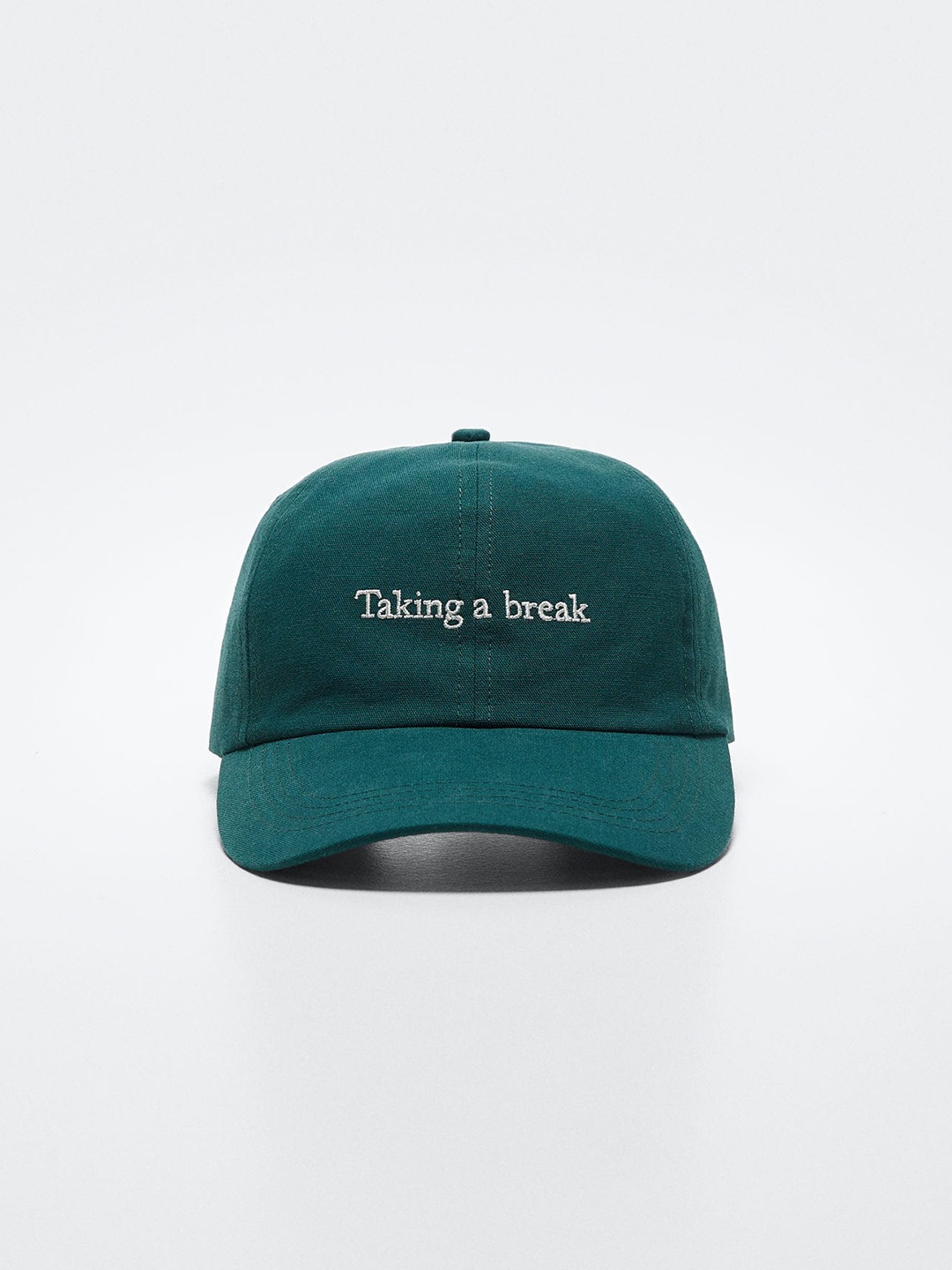 

MANGO Women Typography Embroidered Pure Cotton Baseball Cap, Green