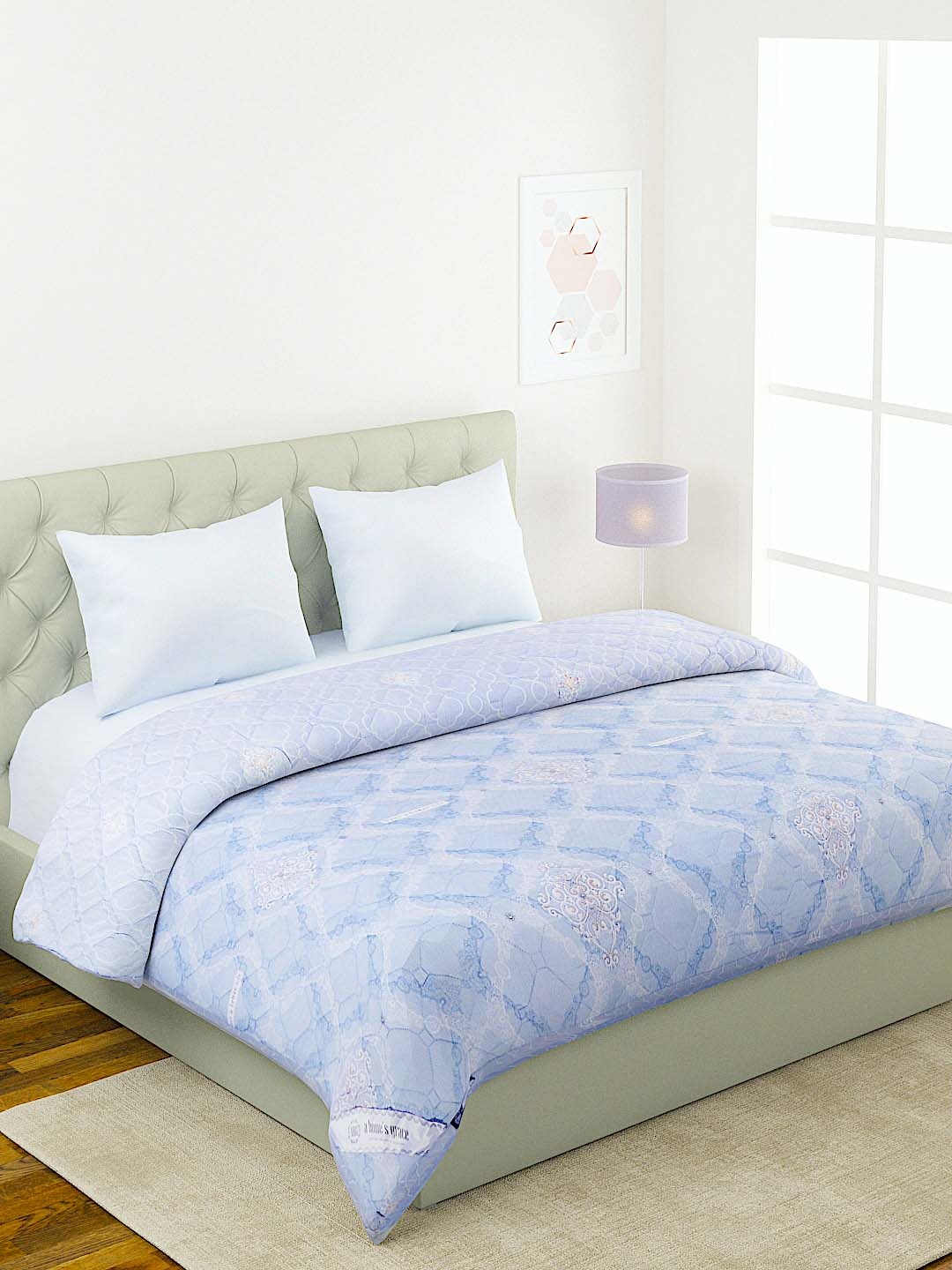 

A Homes Grace Blue Floral Reversible AC Room 120 GSM Double Bed Comforter
