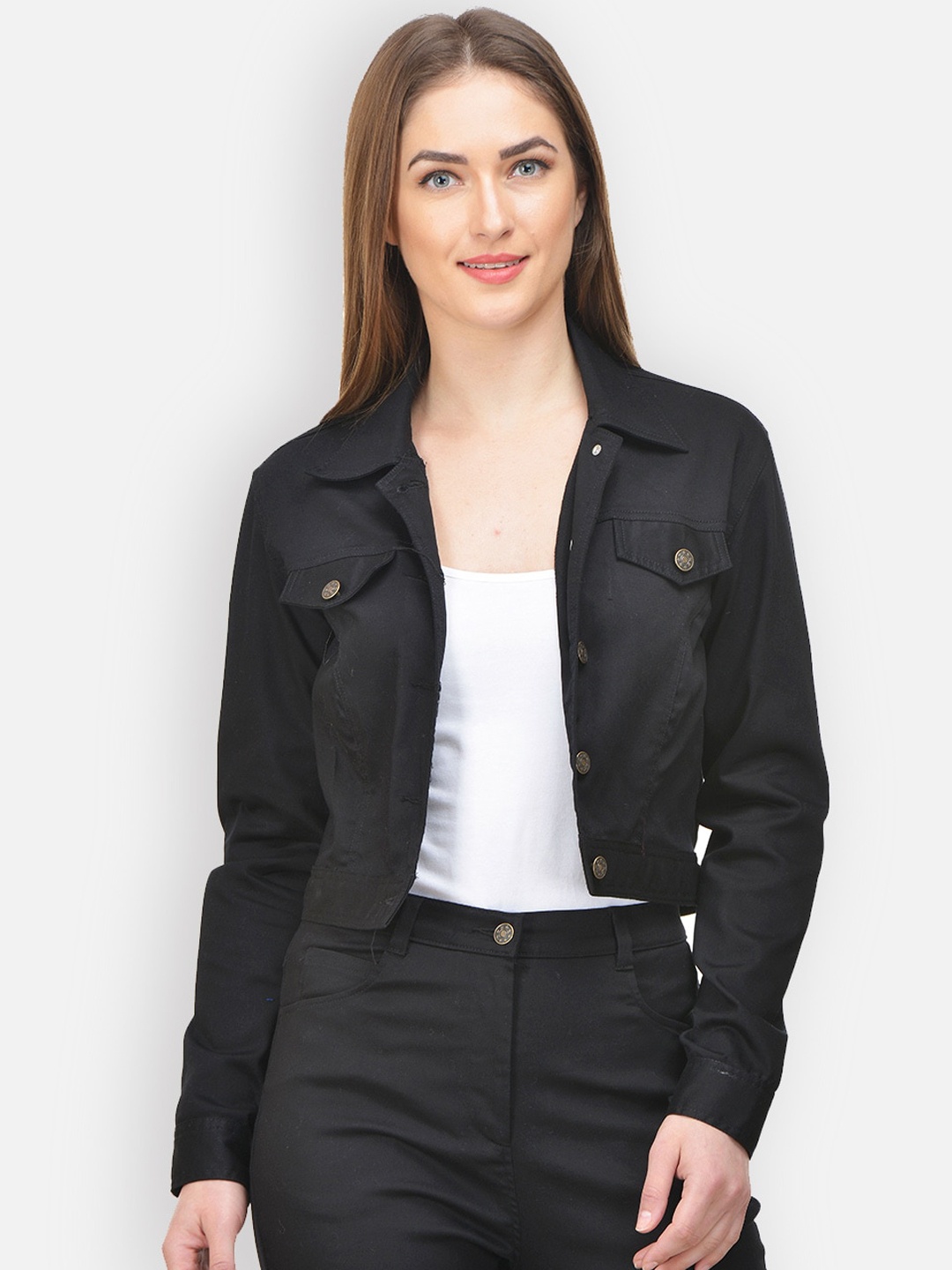 

Castle Lifestyle Women Black Crop Outdoor Cotton Tailored Jacket