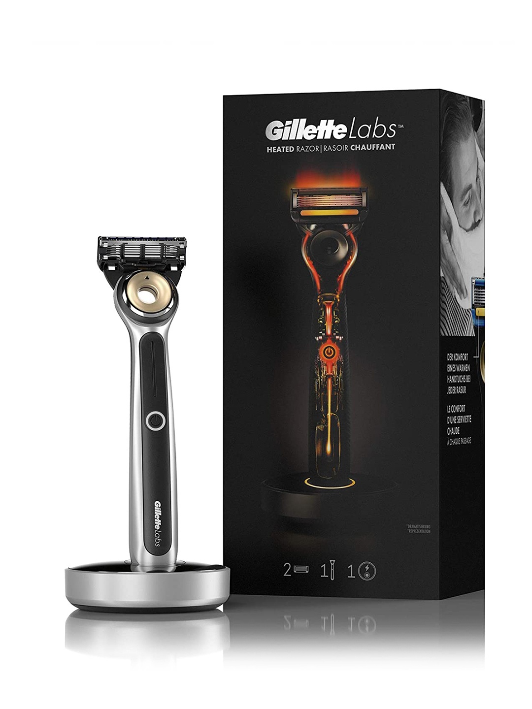 

Gillette Labs Heated Razor Starter Kit - Razor + 4 Cartridges + Magnetic Charging Dock, Black
