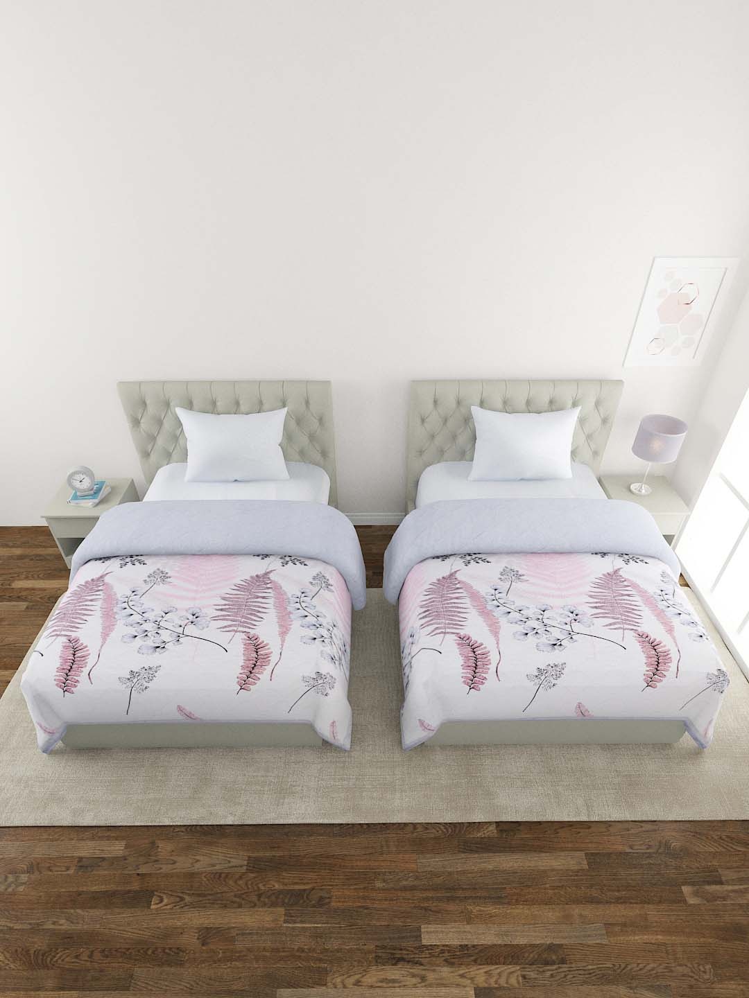 

A Homes Grace Pink & Violet Set of 2 Printed Reversible 120 GSM Single Bed Comforter
