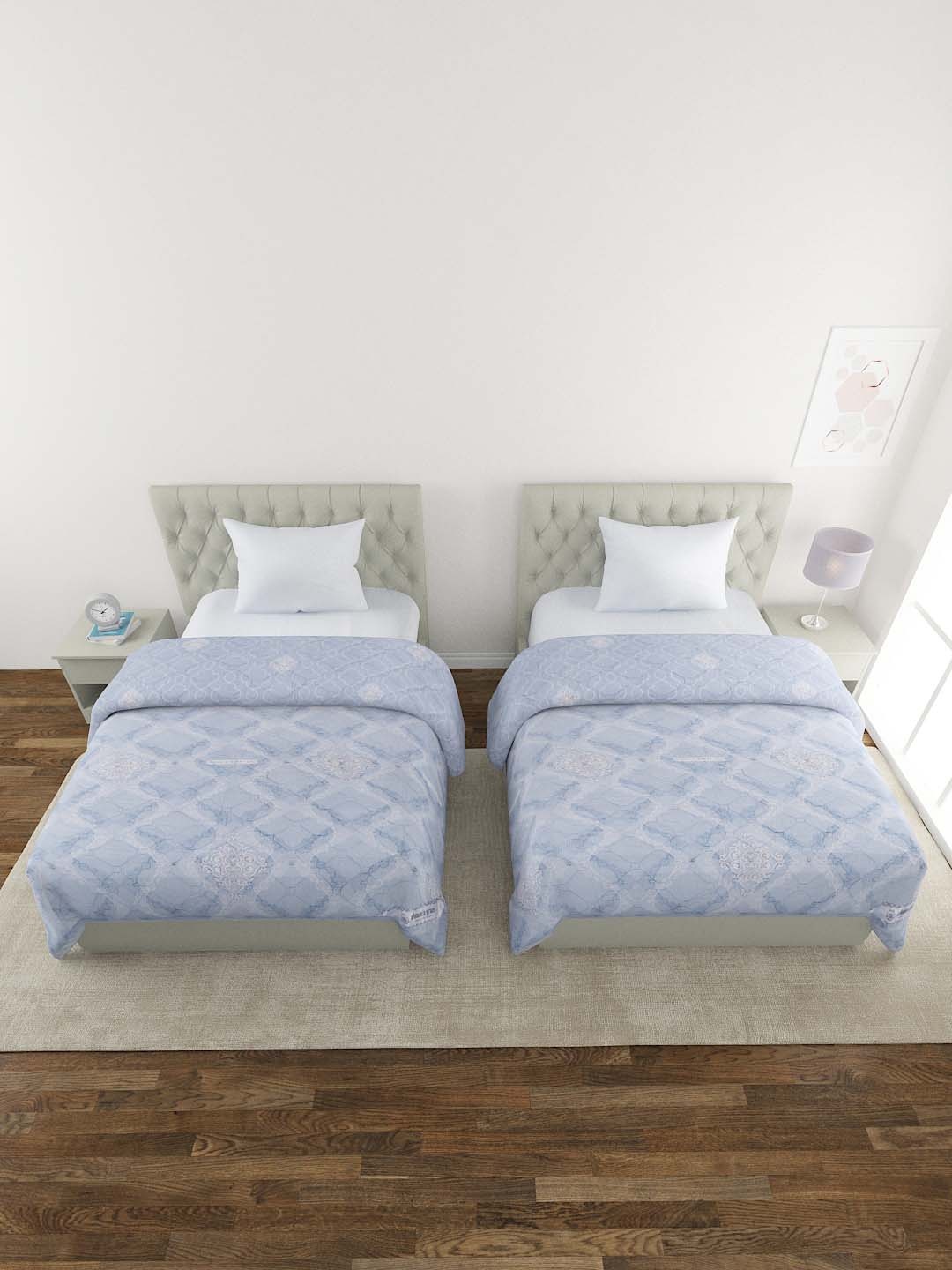 

A Homes Grace Blue Set of 2 Checked Reversible AC Room 120 GSM Single Bed Comforter