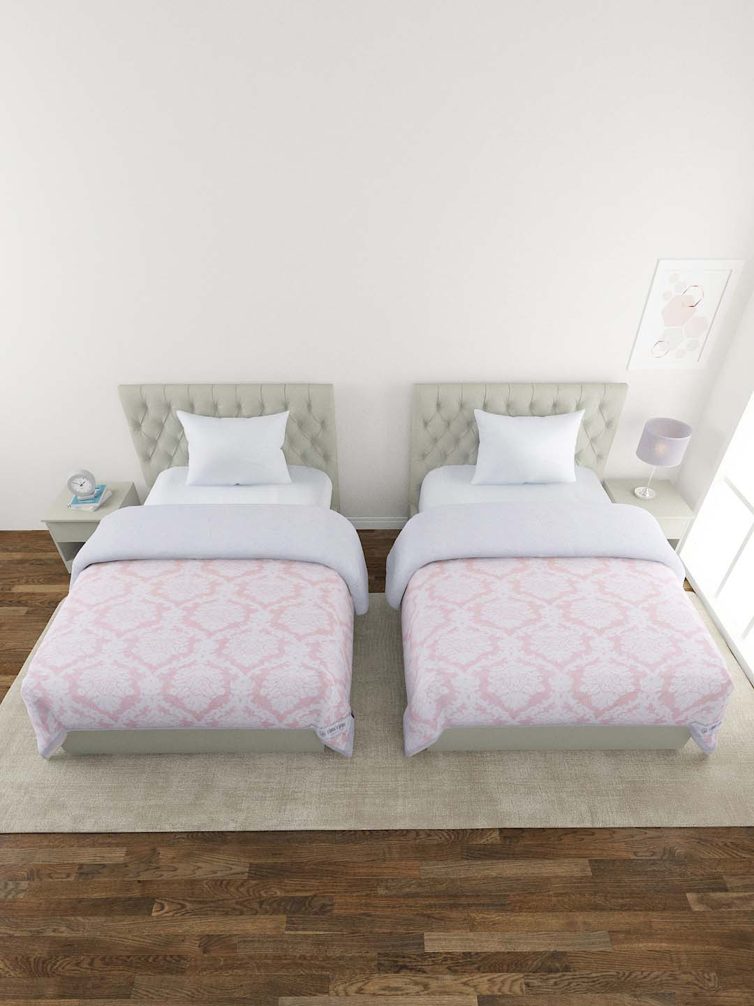 

A Homes Grace Pink & White Set of 2 Ethnic Motifs Reversible 120 GSM Single Bed Comforter