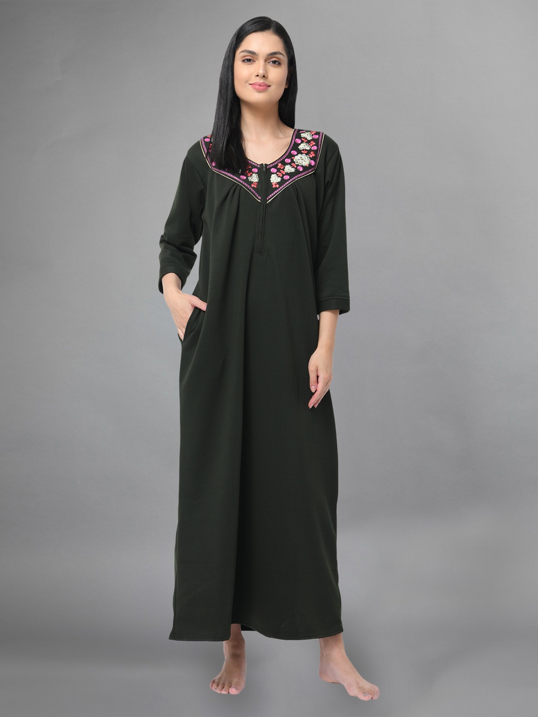 

Shararat Green Embroidered Maxi Nightdress