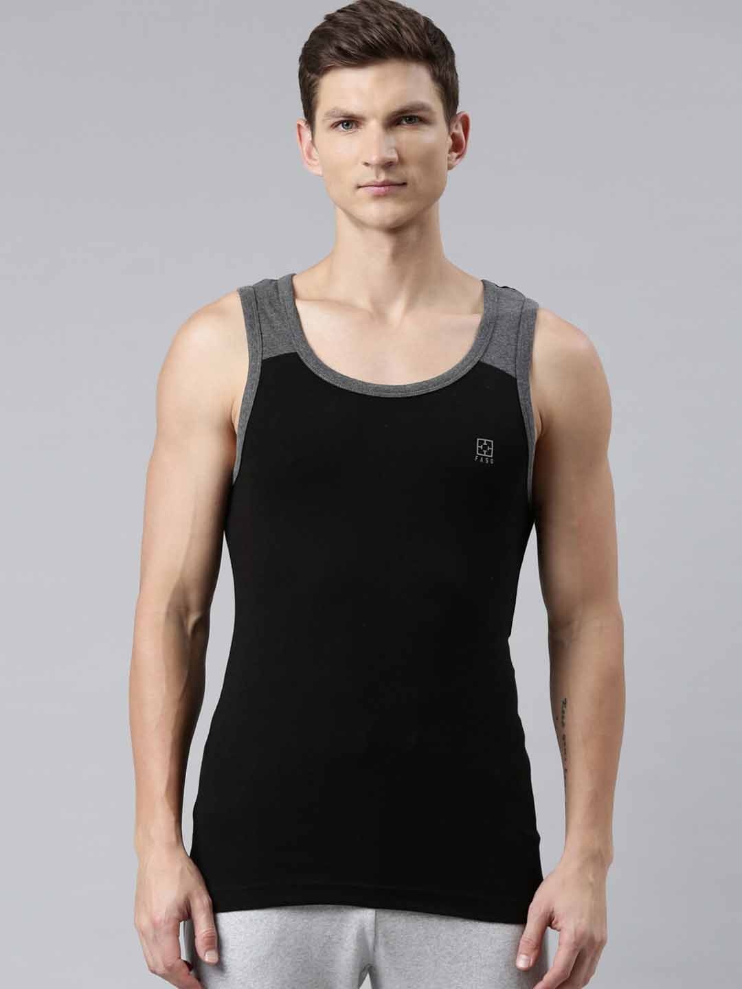 

FASO Men Black & Grey Solid Organic Cotton Innerwear Vests