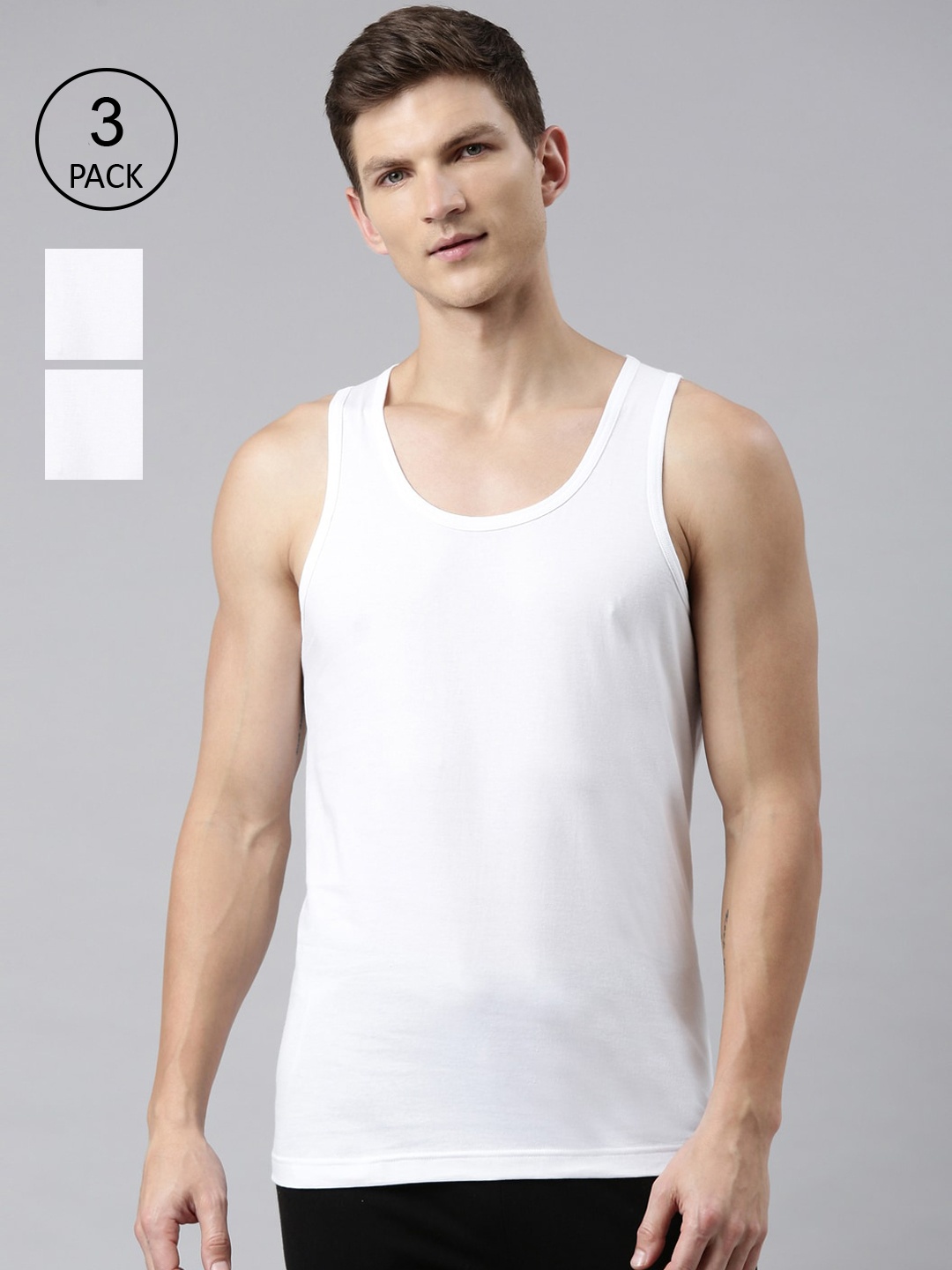 

FASO Men Pack Of 3 Solid Pure Cotton Innerwear Vests, White