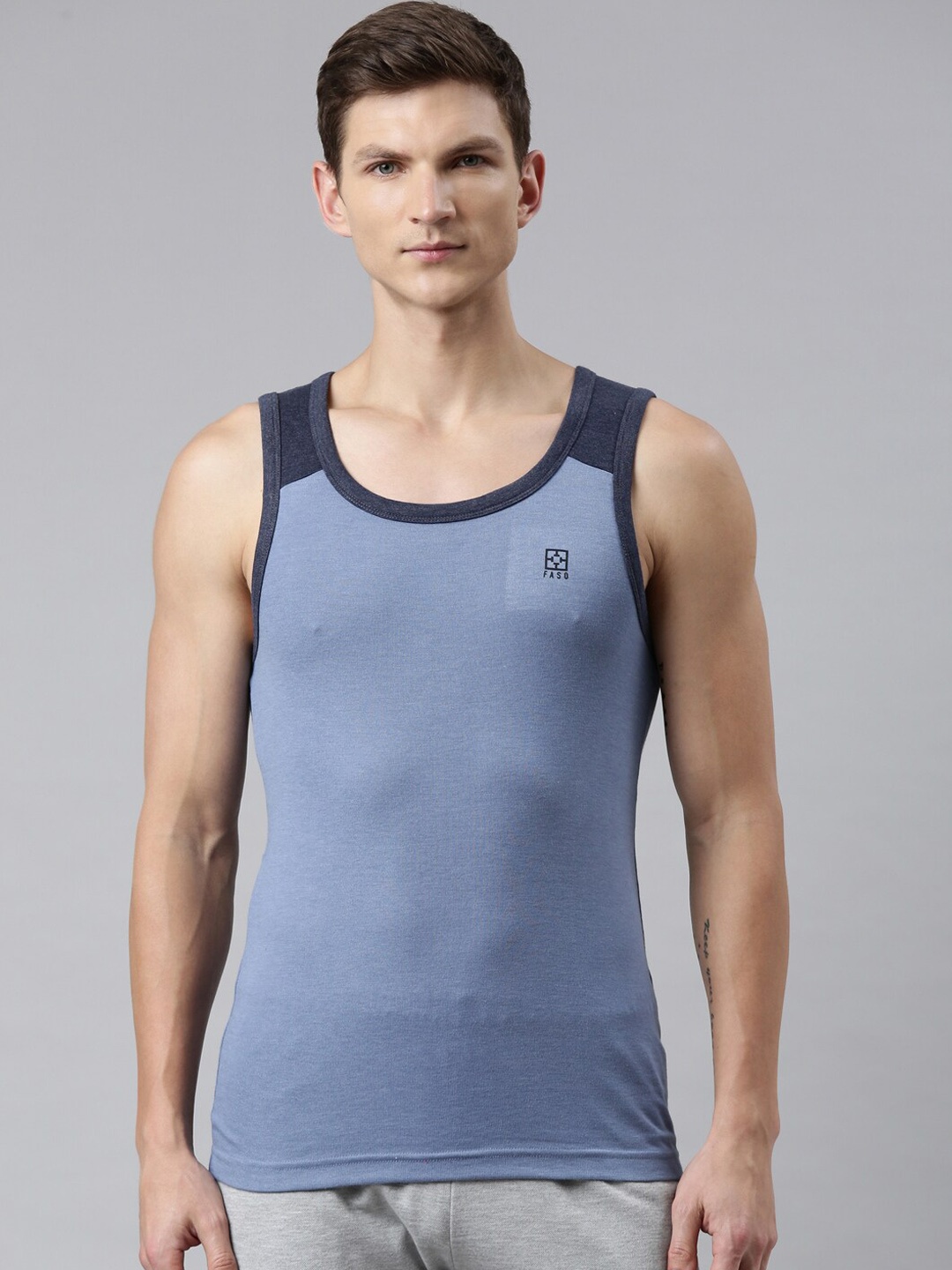 

FASO Men Navy Blue Solid Organic Cotton Innerwear Vests