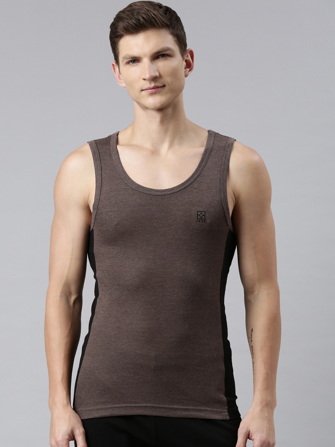 

FASO Men Brown Solid Organic Cotton Innerwear Vests