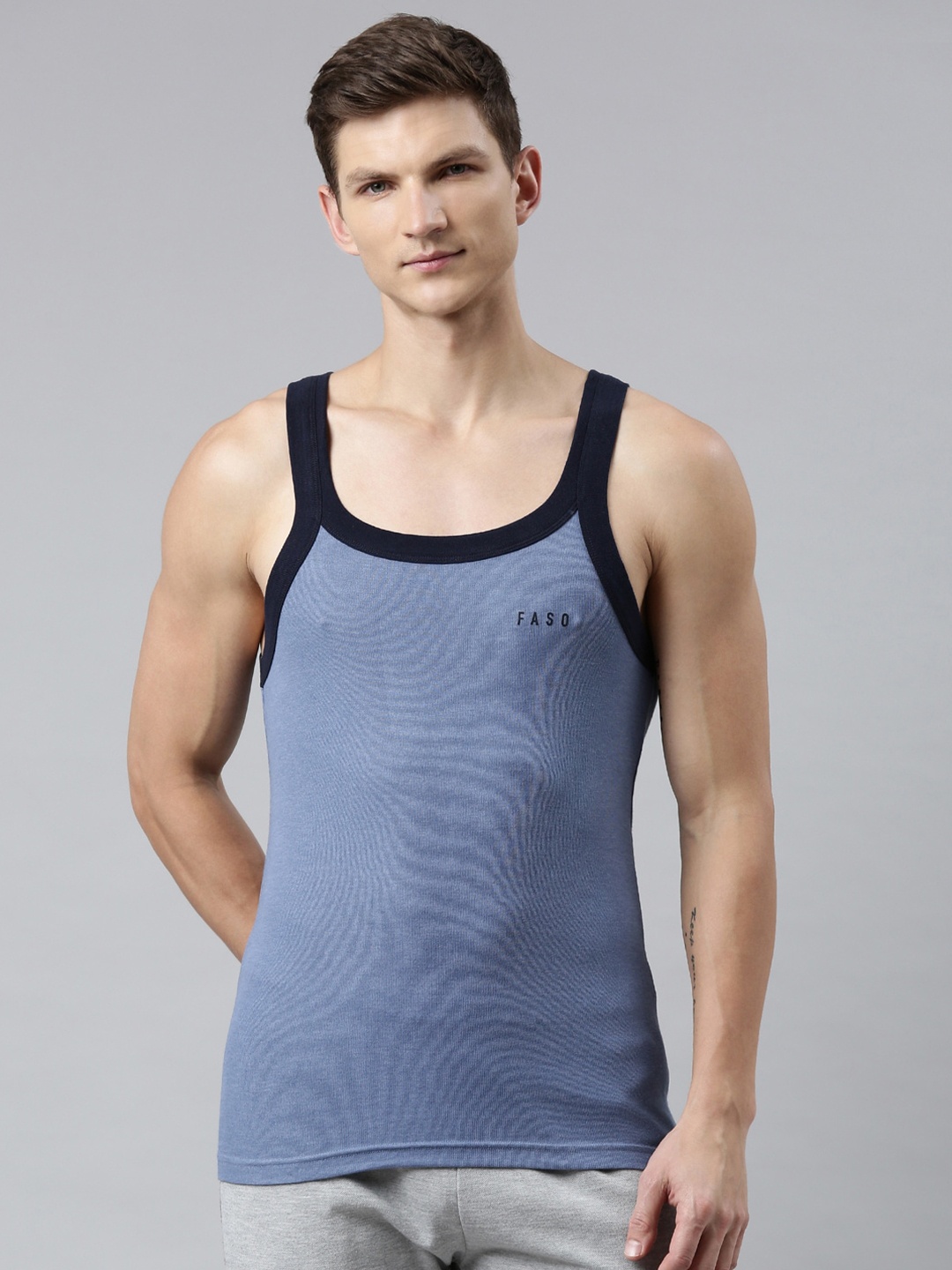 

FASO Men Blue Solid Organic Cotton Innerwear Vests