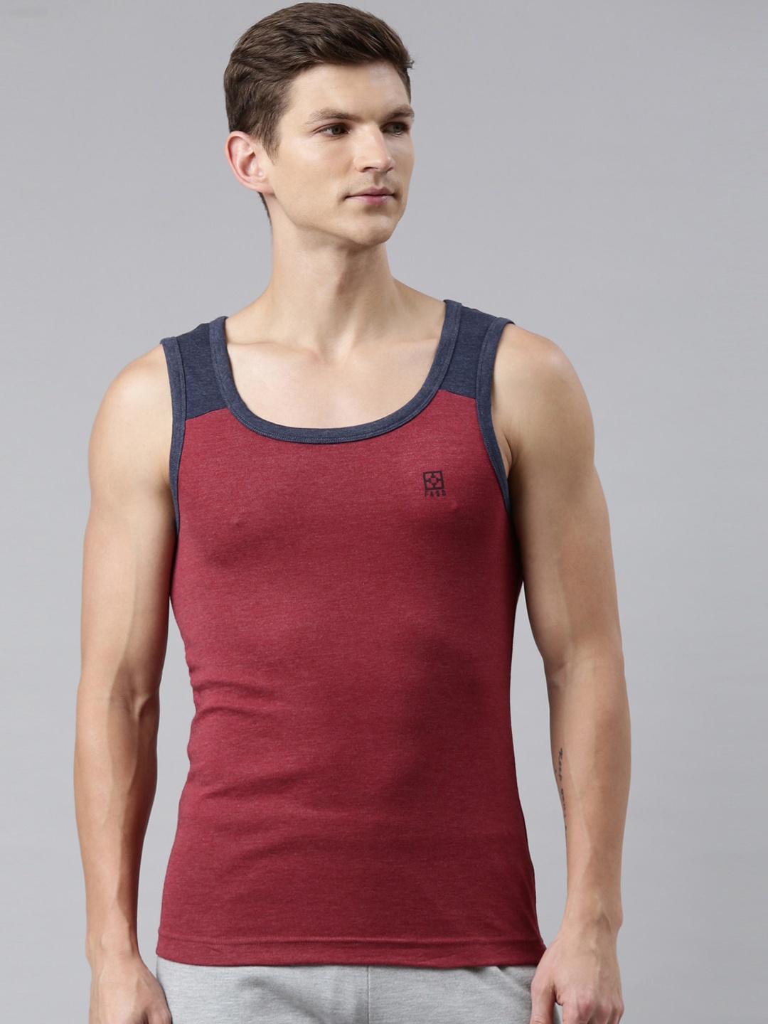 

FASO Men Maroon Solid Organic Cotton Innerwear Vests