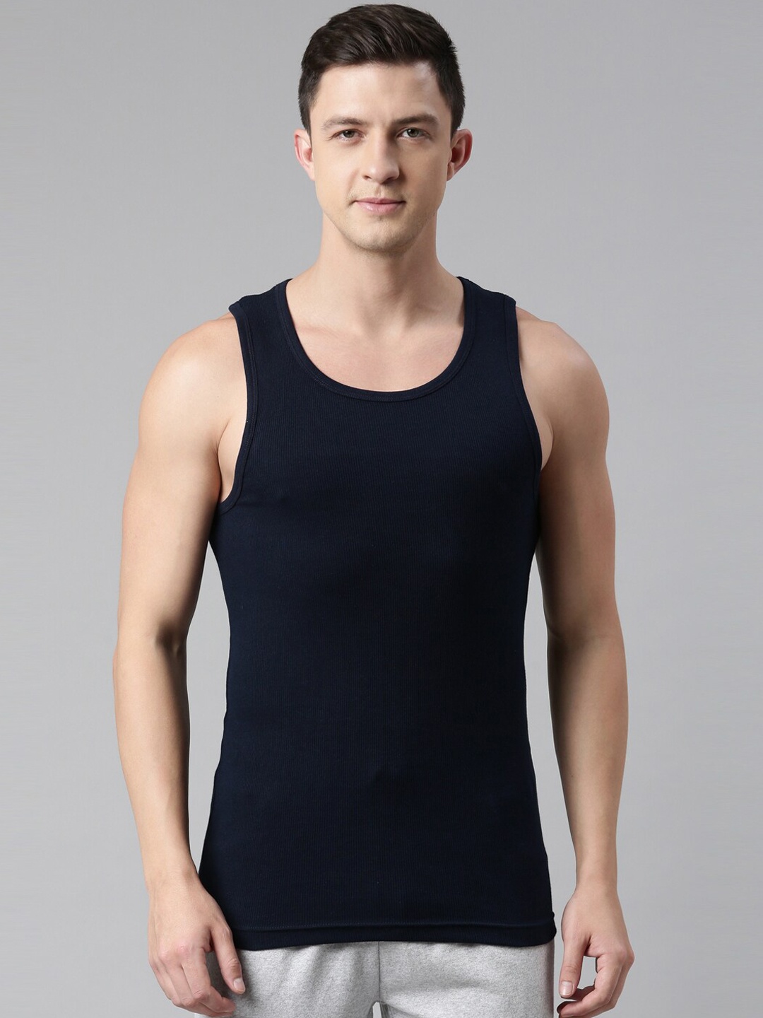 

FASO Men Navy Blue Solid Organic Cotton Innerwear Vests