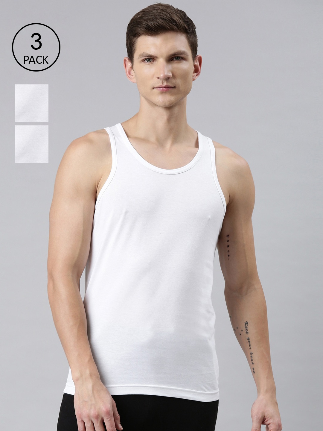 

FASO Men Pack Of 3 Solid Pure Cotton Innerwear Vests, White