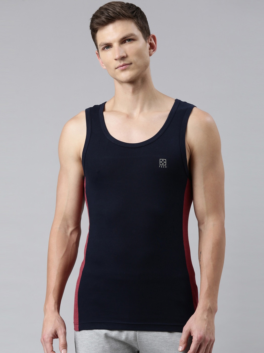 

FASO Men Navy Blue Solid Organic Cotton Innerwear Vests