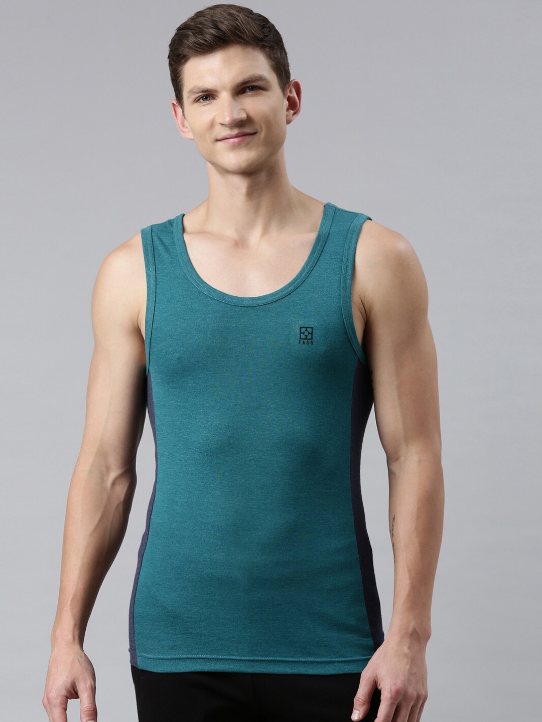 

FASO Men Teal Green Solid Organic Cotton Innerwear Vests