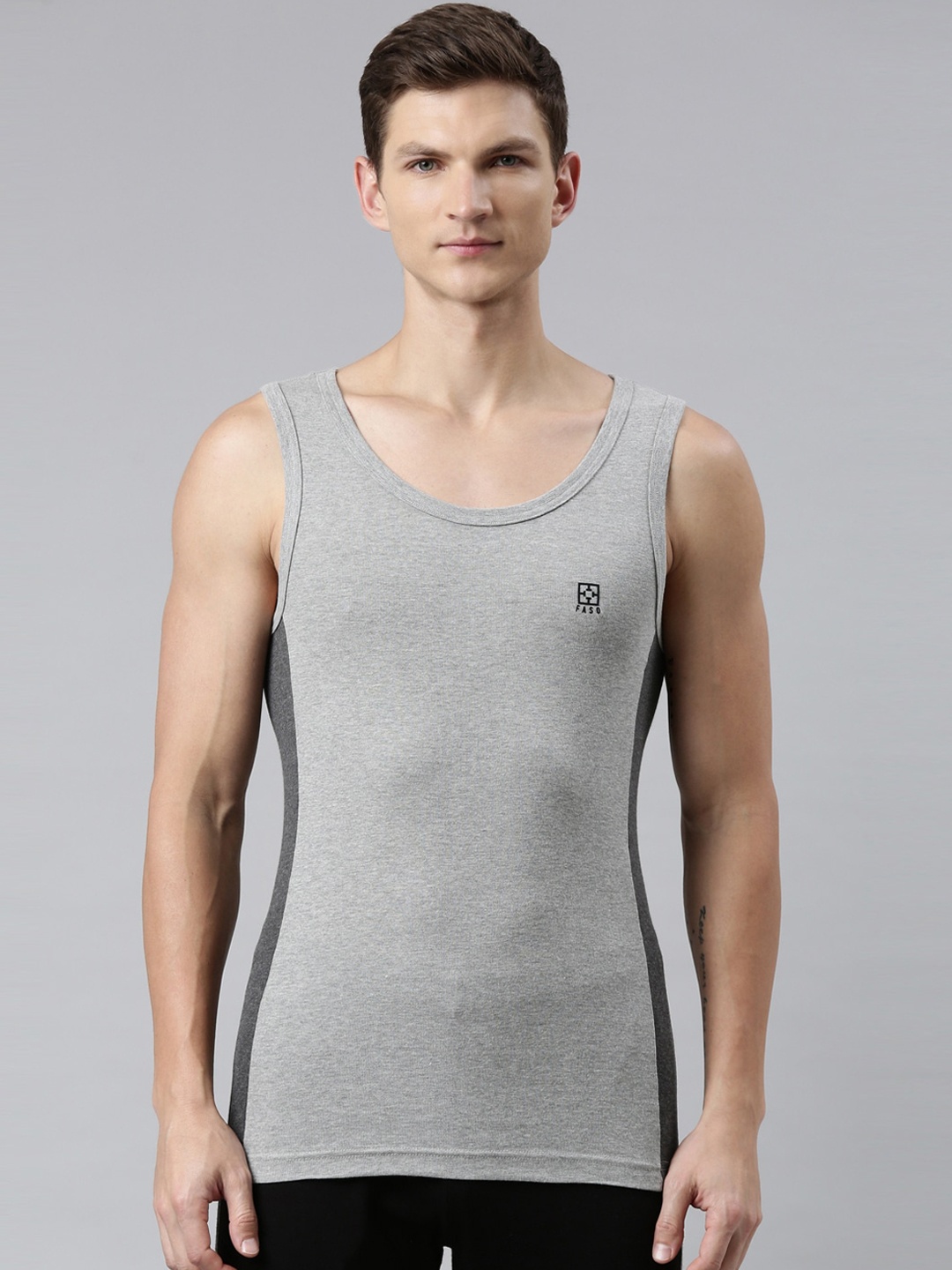 

FASO Men Grey Melange Solid Organic Cotton Innerwear Vests