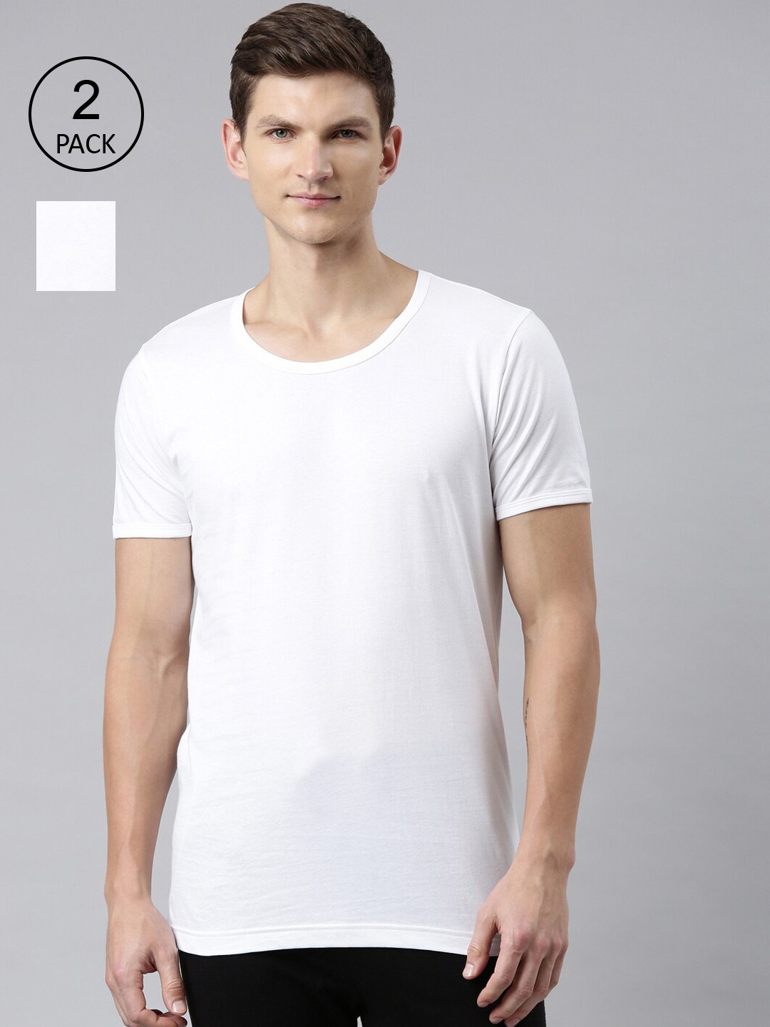 

FASO Men Pack Of 2 Solid Pure Cotton Innerwear Vests, White