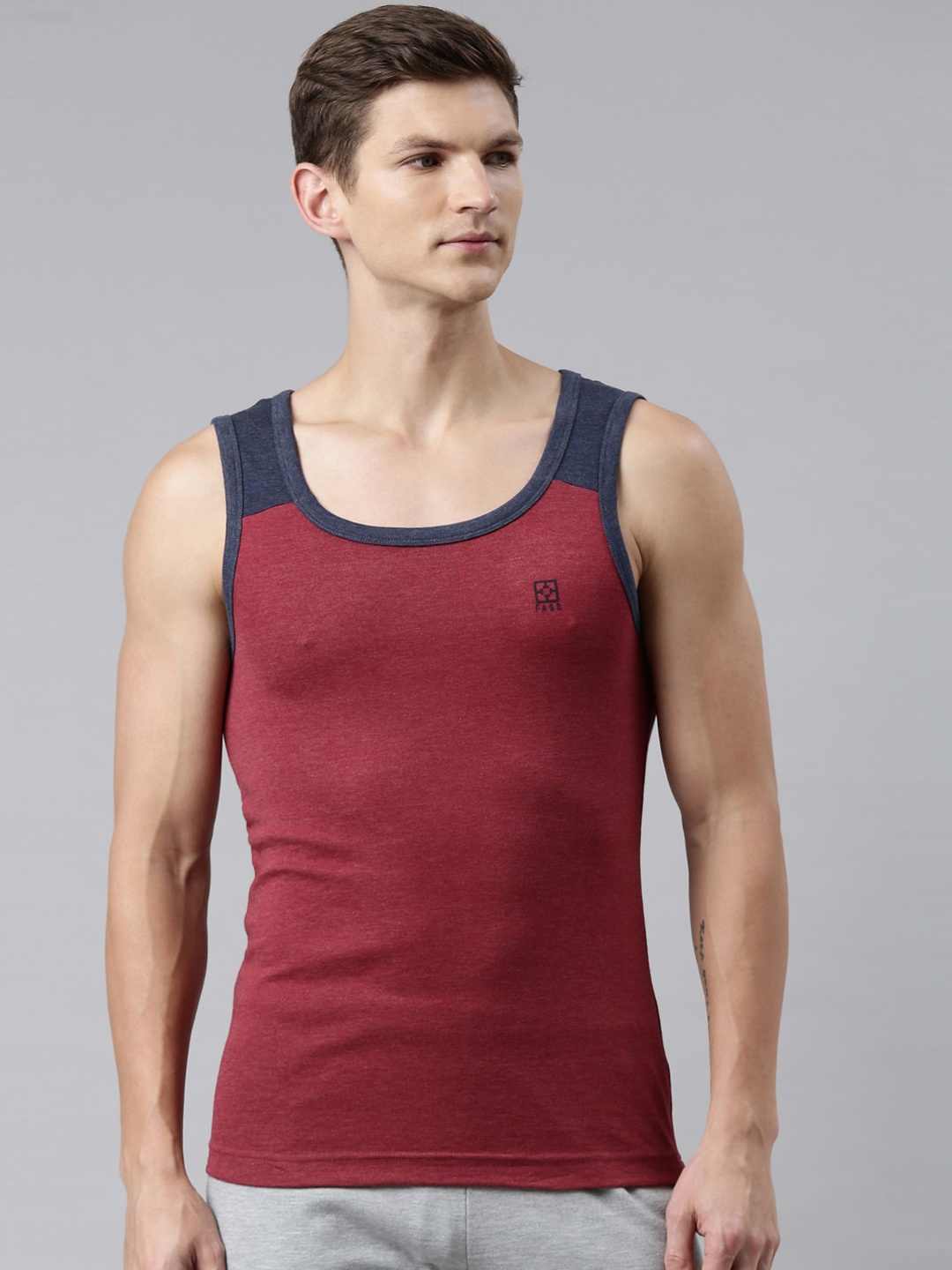 

FASO Men Maroon Solid Organic Cotton Innerwear Vests