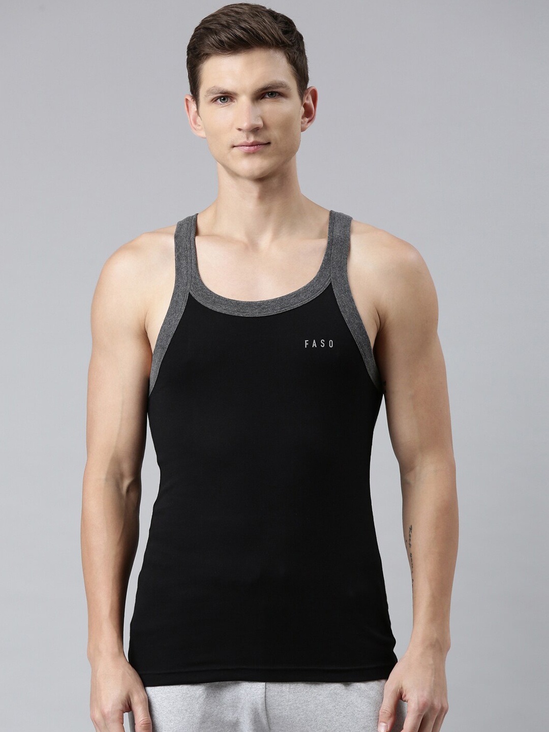 

FASO Men Black Solid Organic Cotton Innerwear Vests