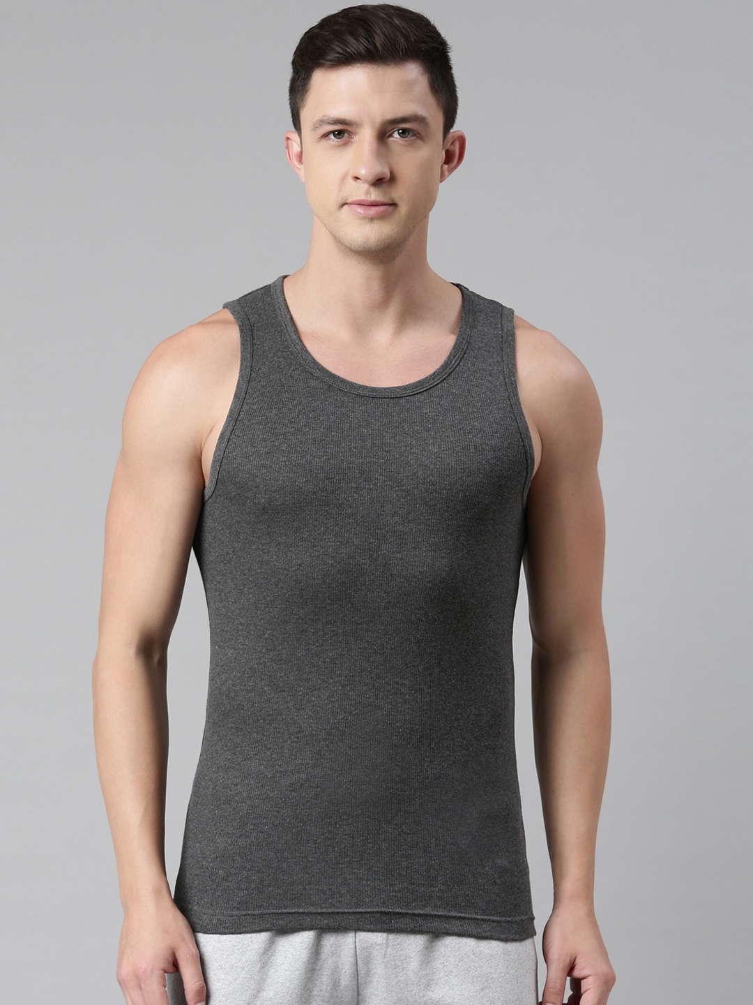 

FASO Men Charcoal Solid Organic Cotton Innerwear Vests
