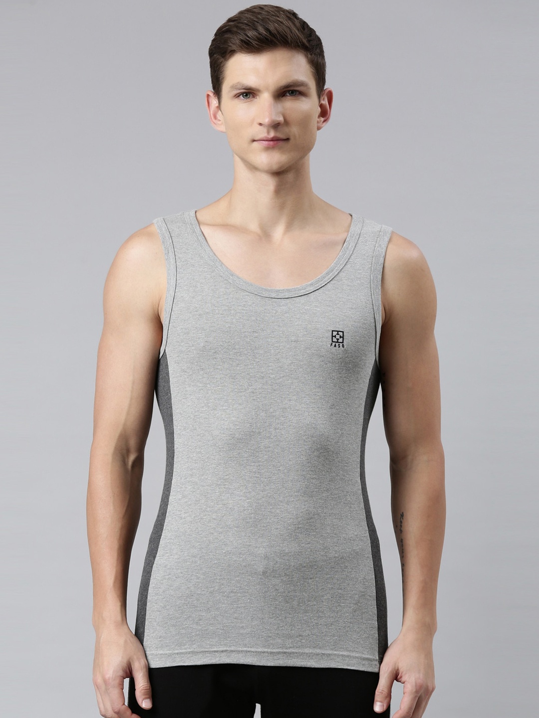 

FASO Men Grey Melange Solid Organic Cotton Innerwear Vests
