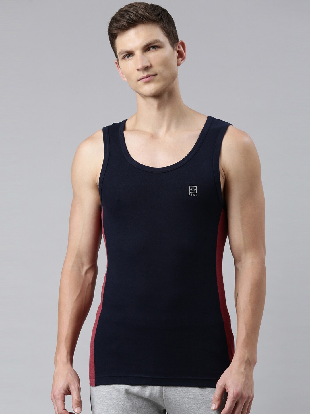 

FASO Men Navy Blue Solid Organic Cotton Innerwear Vests
