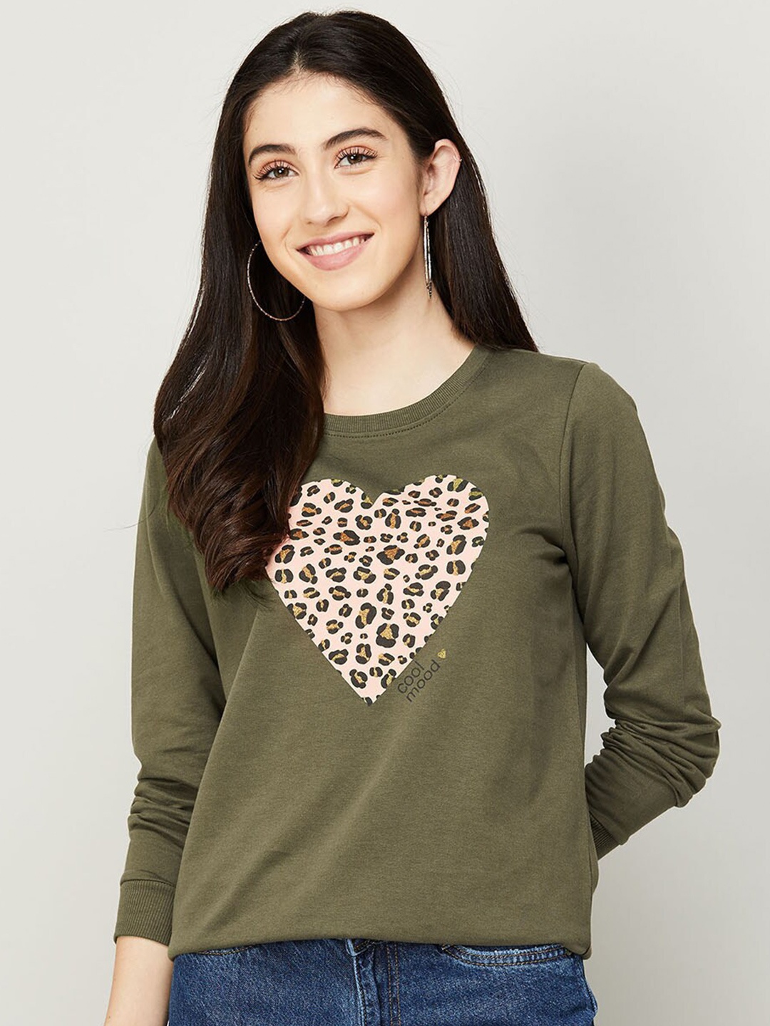

Fame Forever by Lifestyle Women Green Printed Cotton Sweatshirt